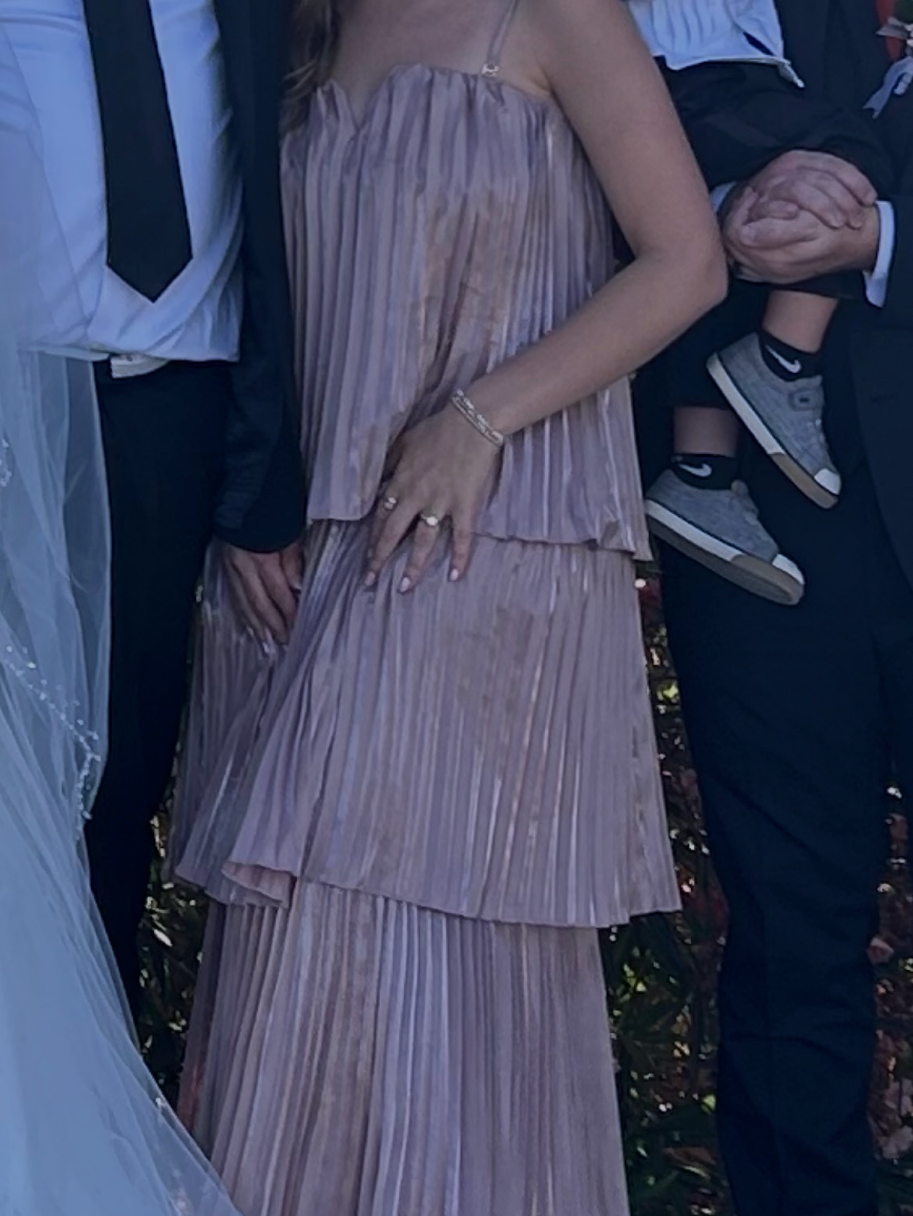mauve pleated dress Feminine Plunge Neck Mauve Pleated Tulle Evening Dress