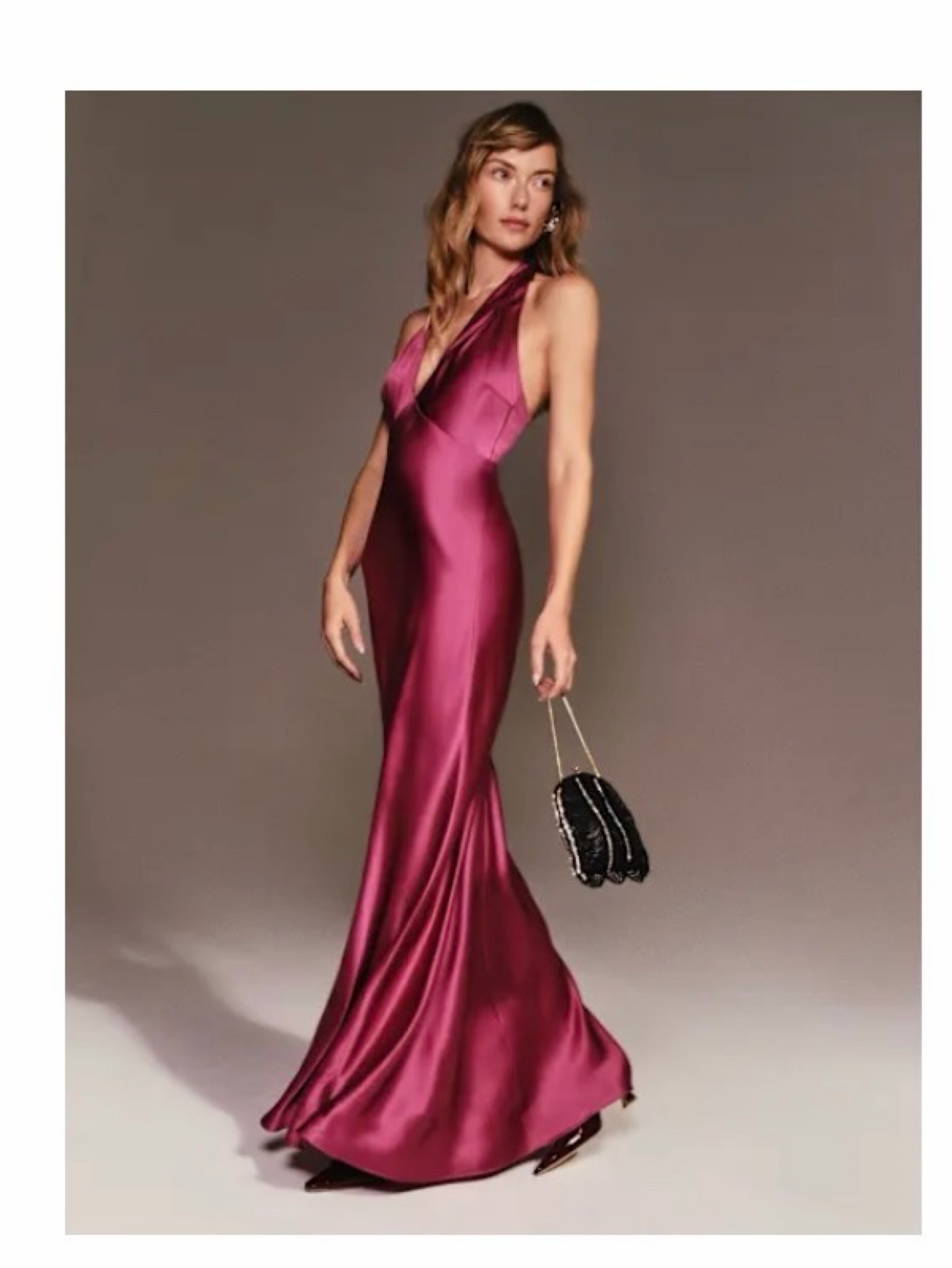 magenta satin dress Fuchsia dress Hot pink bridesmaid's Midi dress ties Midi bright pink dress Wedding guest dress Alexa dress she is 57 \ 173 cm (83 Goddiva Twist Knot Satin &
