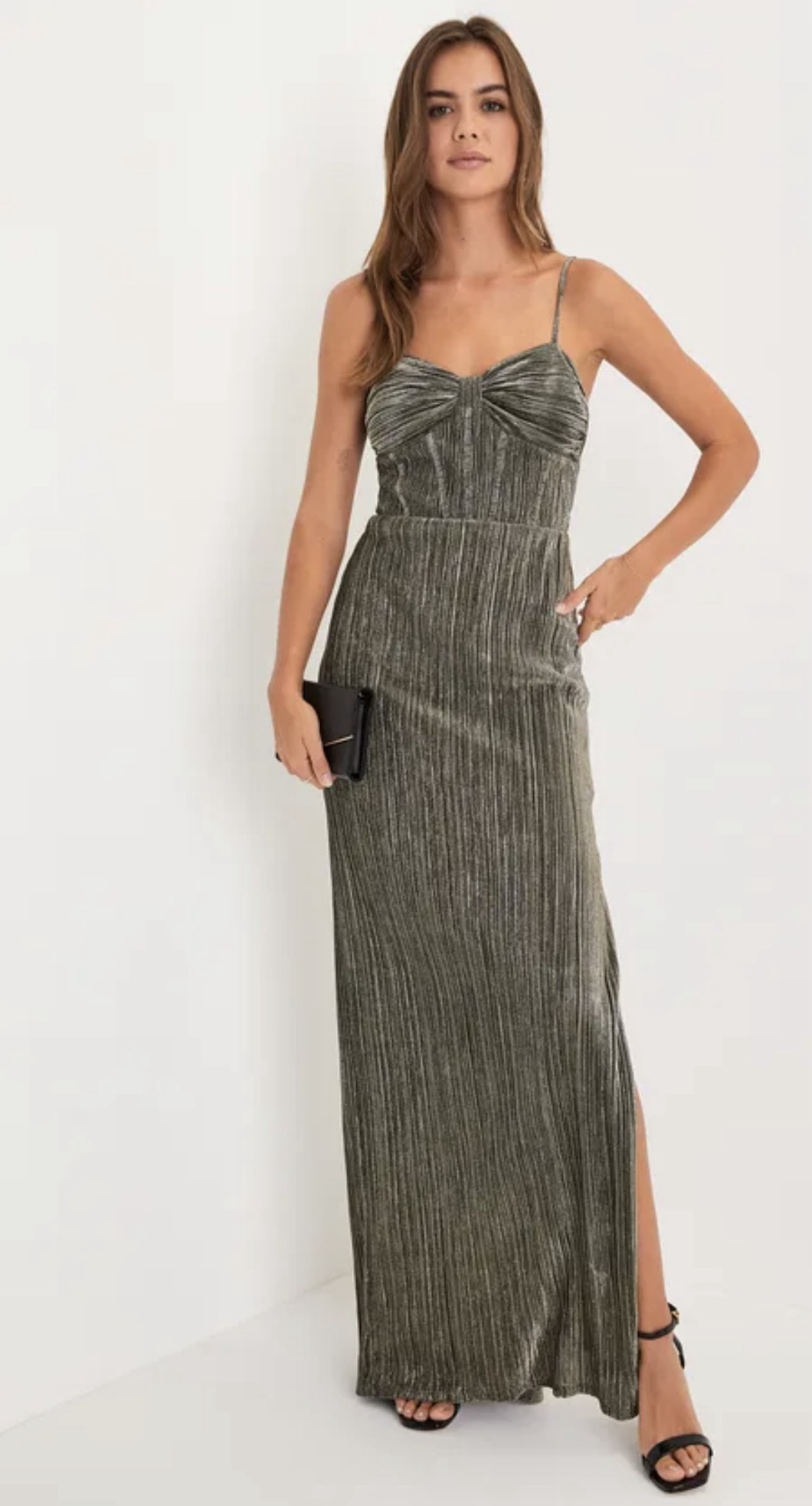 Lulus Glimmer and Glitz Black and Gold Lurex Pleated Maxi Dress by Lulus -  Pickle
