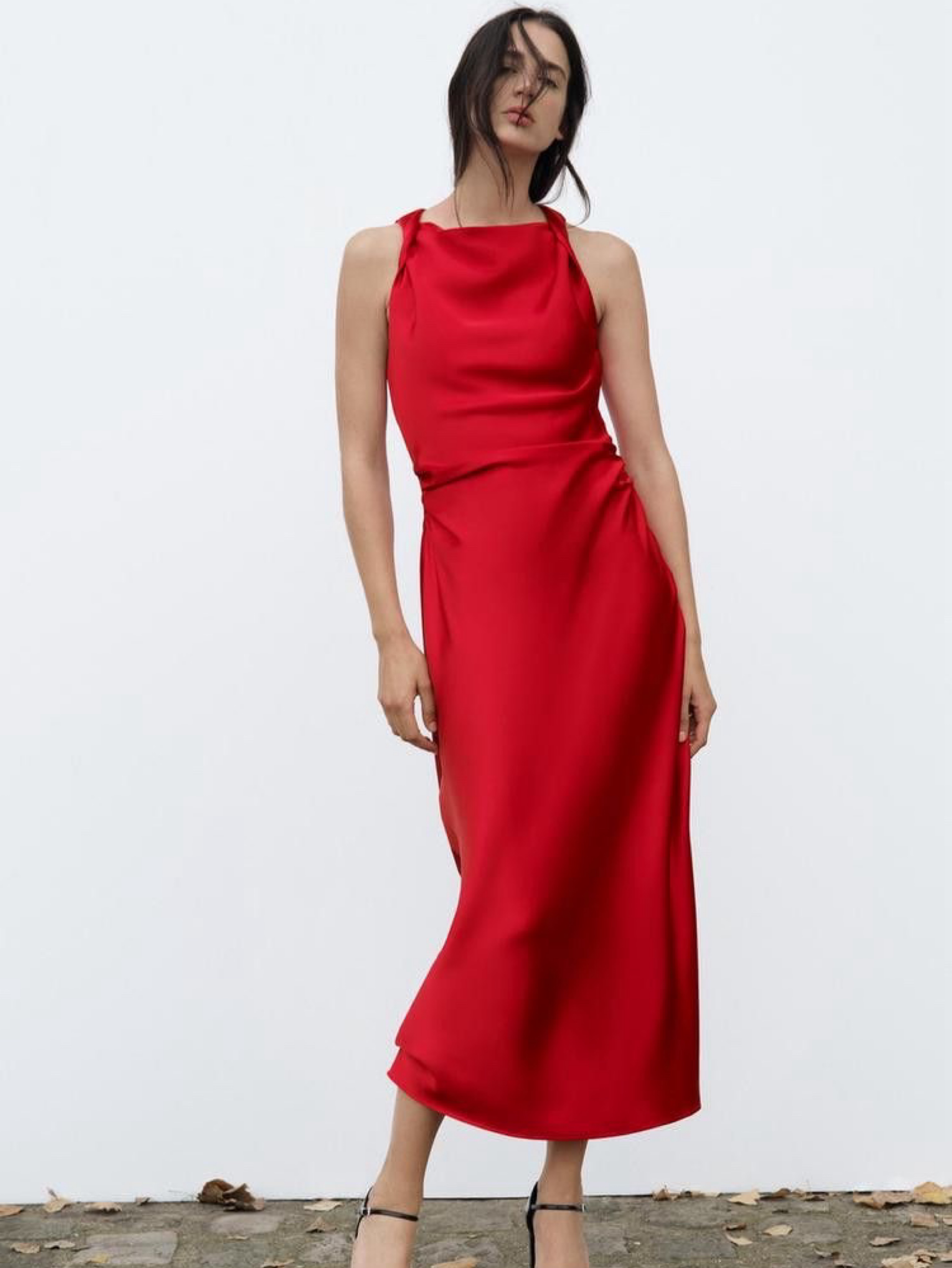zara red sleeveless dress ZW COLLECTION SATIN EFFECT HALTER - Flared hem Zara - Red Fitted Sleeveless