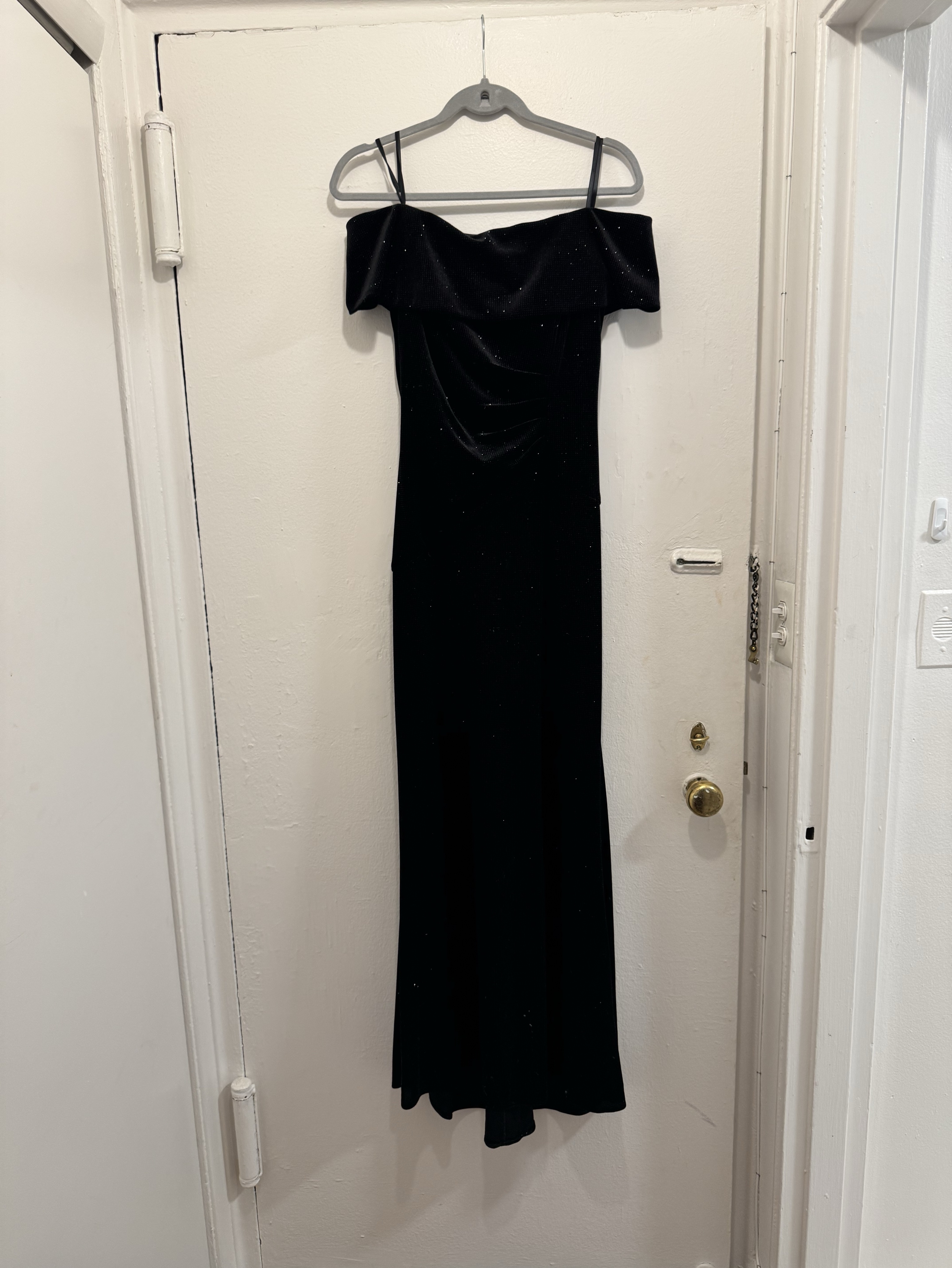 Black Velvet Off-Shoulder Evening Dress by Xscape - Pickle