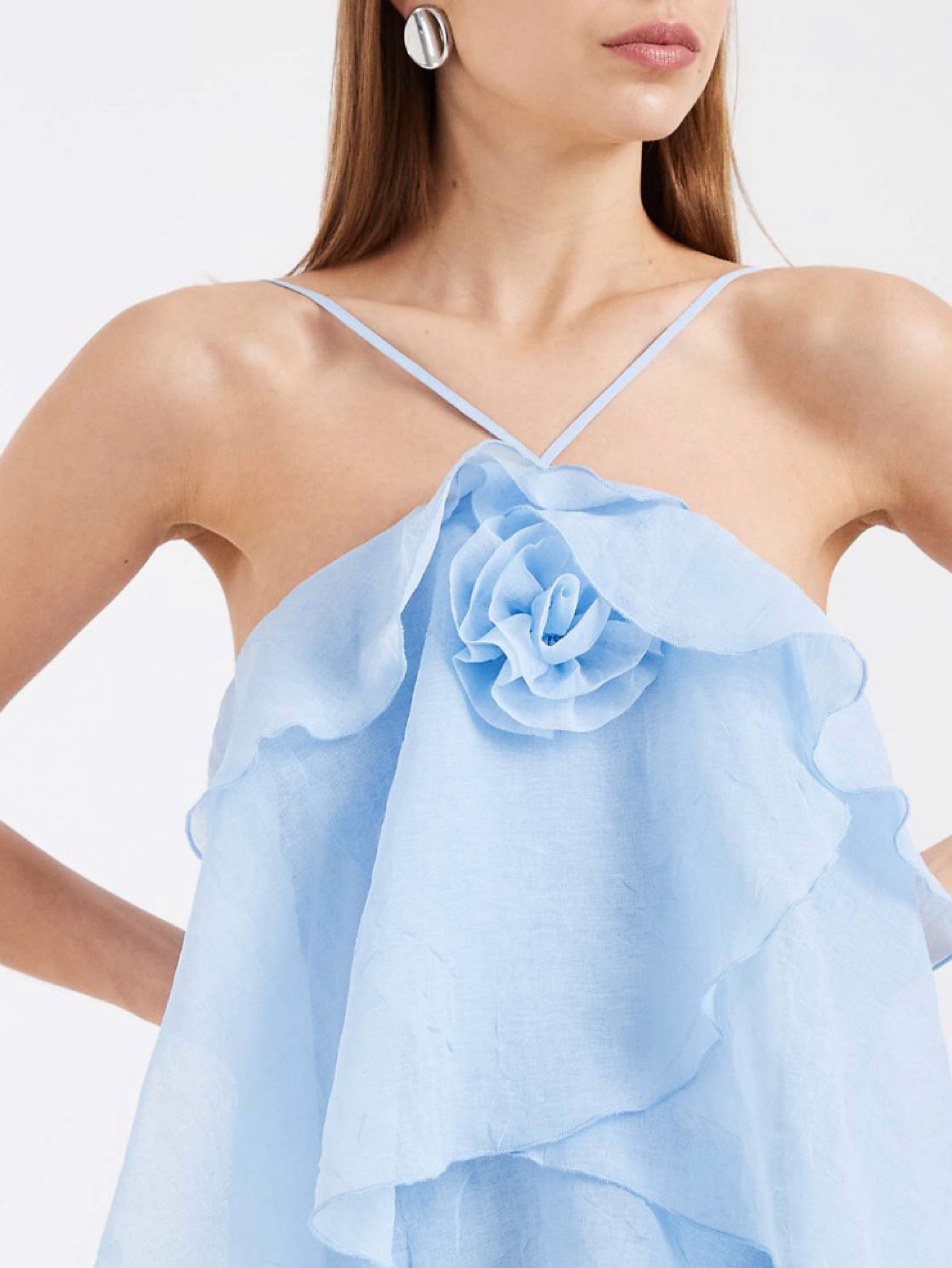 blue ruffle dress asos ASOS DESIGN long sleeve ruffle maxi in satin and chiffon mix in blue