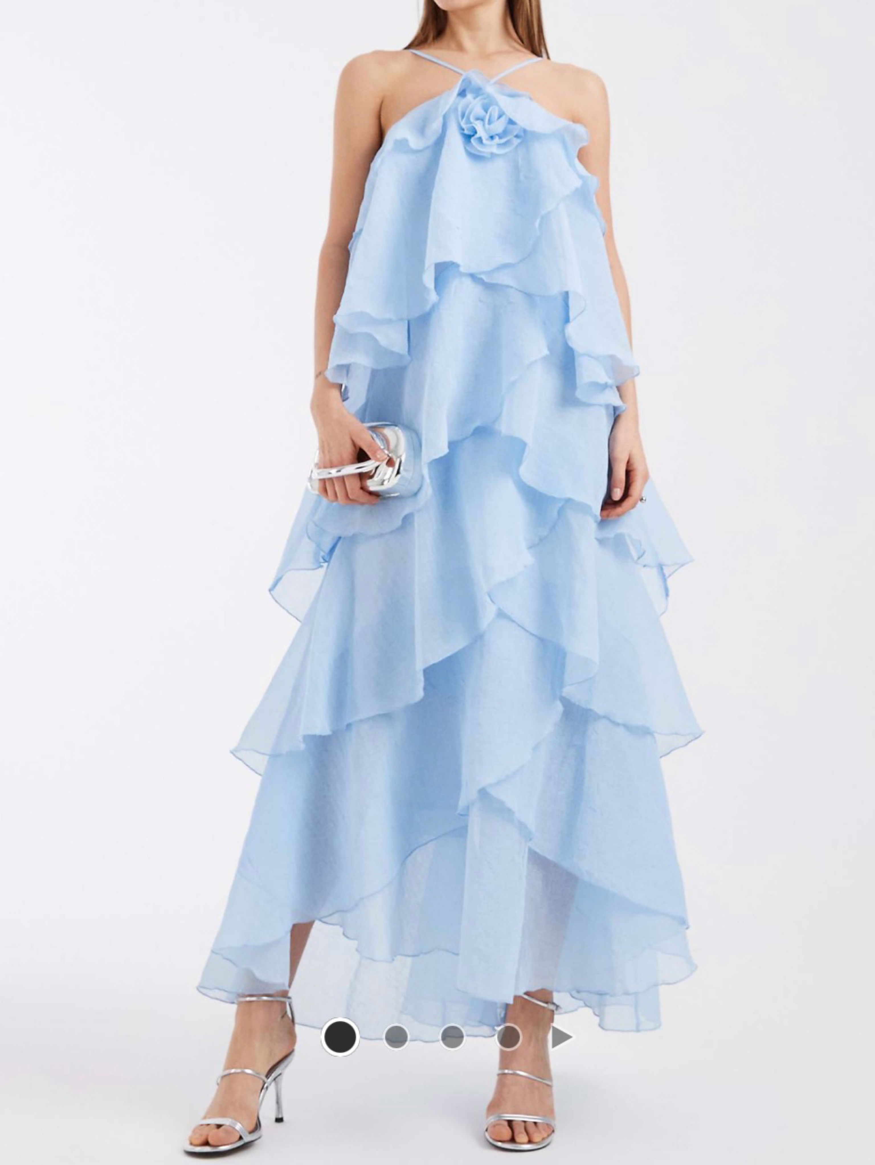 asos blue frill dress ASOS DESIGN long sleeve ruffle maxi in satin and chiffon mix in blue