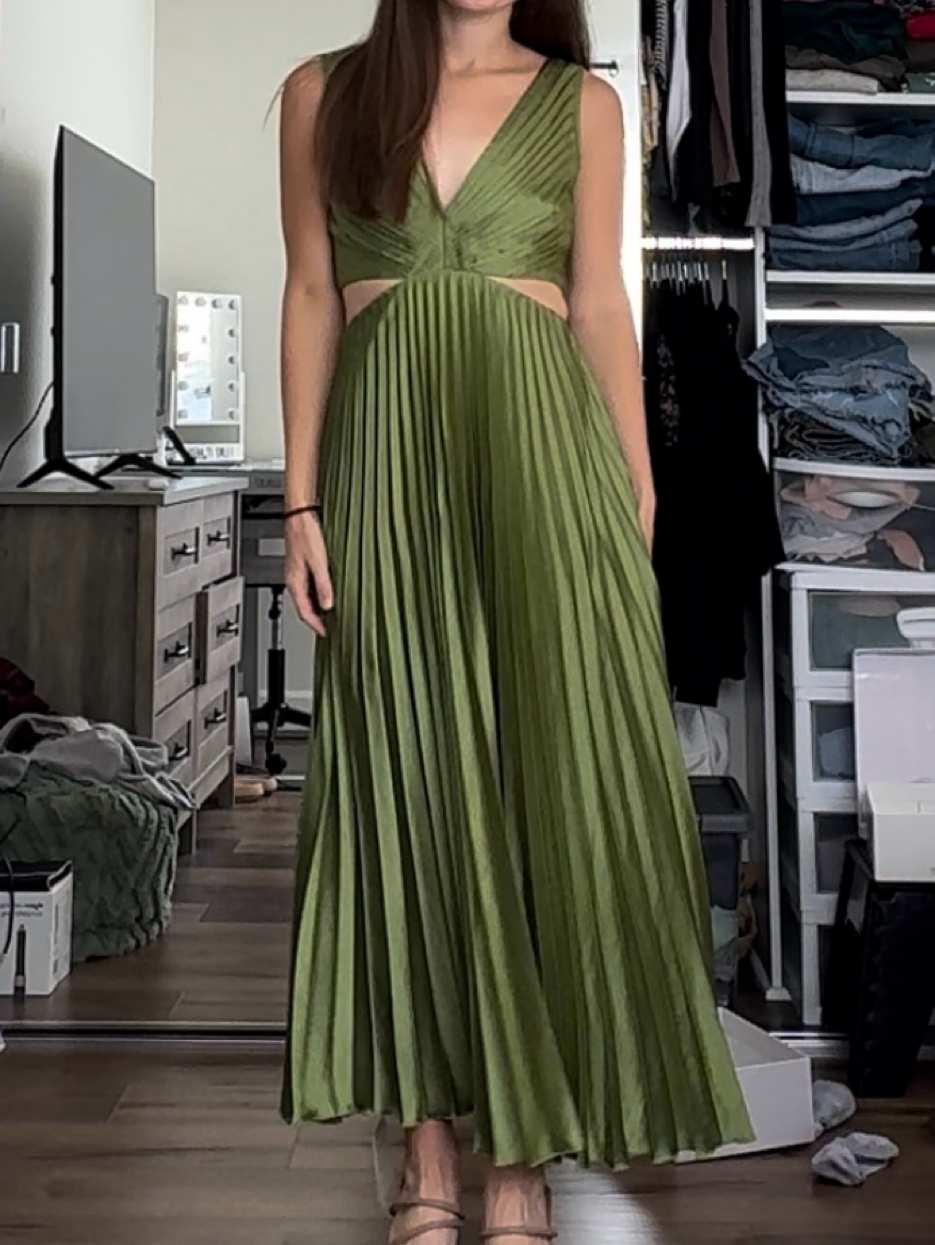abercrombie green pleated dress Abercrombie & Fitch The A&F Giselle Strapless Drama Maxi Dress Occasion wear, Women's, Size: XL, Green