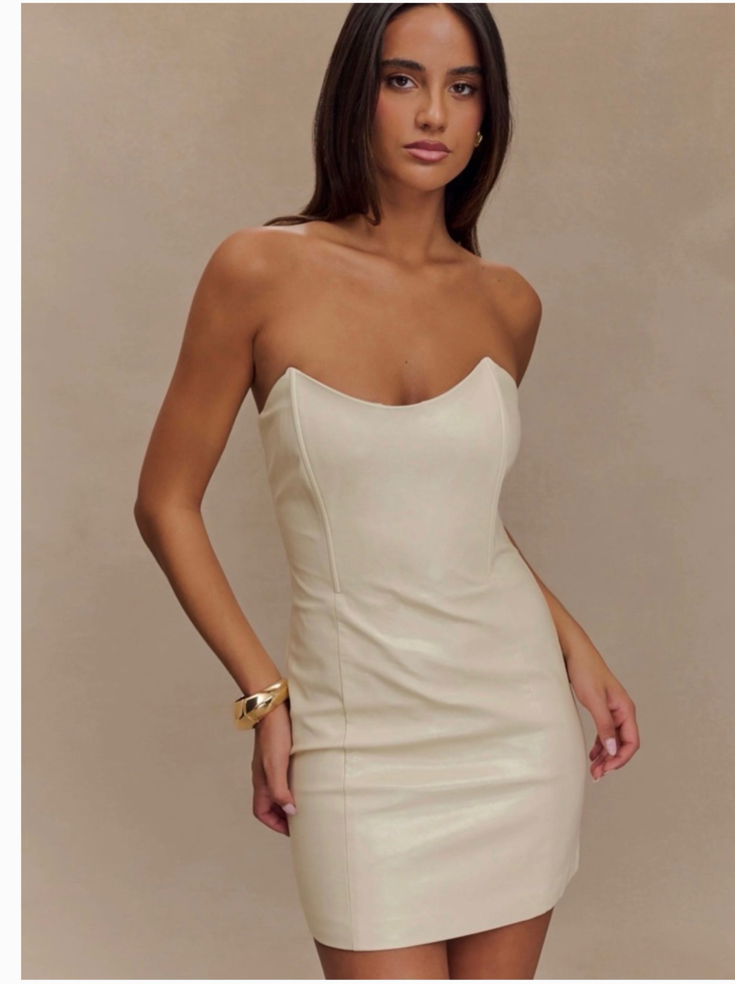 cream strapless mini dress CREAM PATCHWORK STRAPLESS MINI DRESS