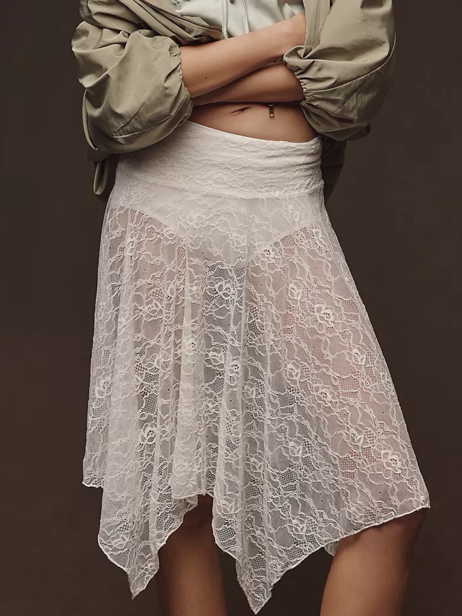 White Anthropologie Asymmetric Lace Midi Skirt, photo 2 of 5