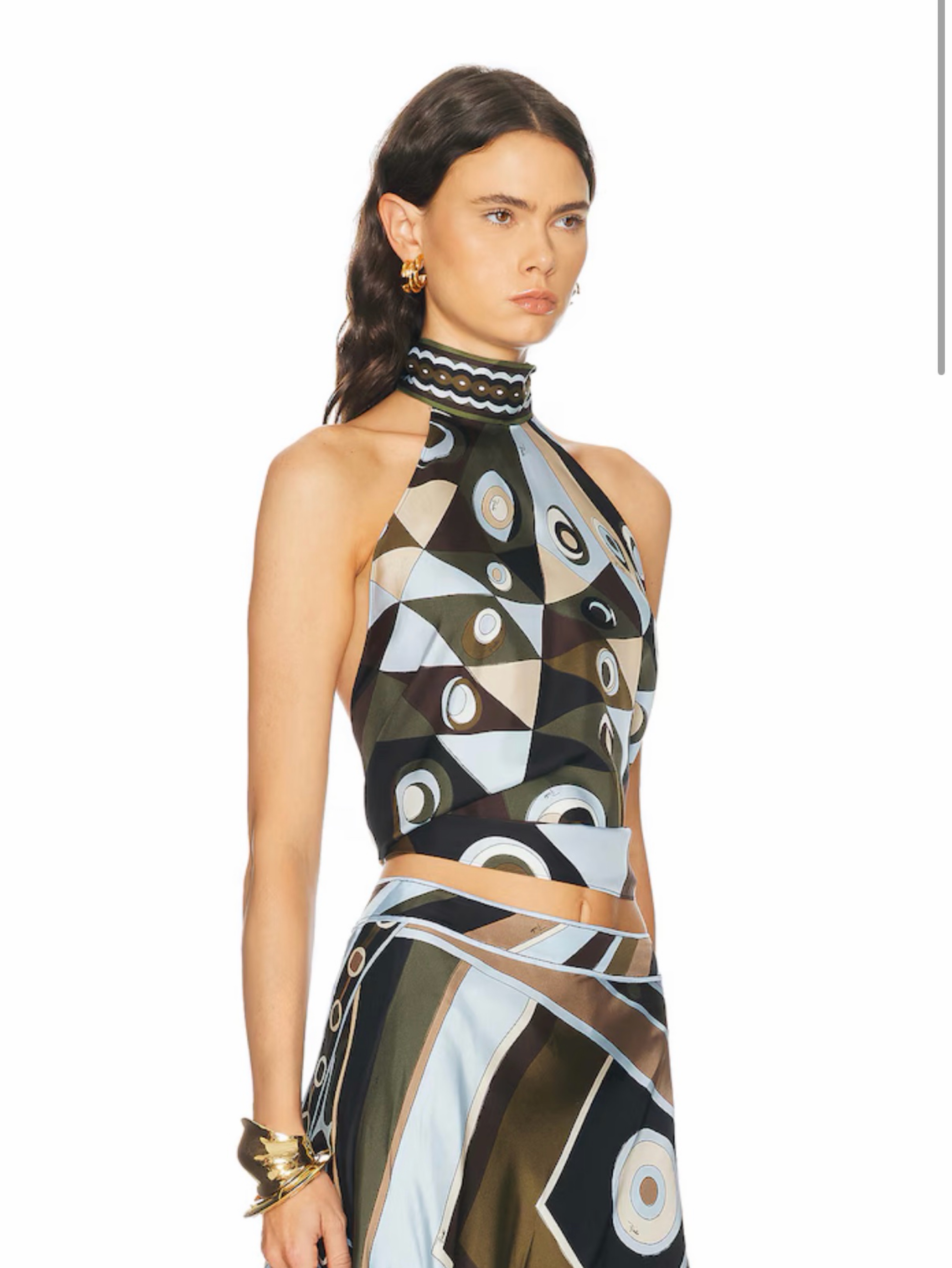 Pucci New SS26 Occhi Halterneck Open-Back Silk Twill Top by Pucci