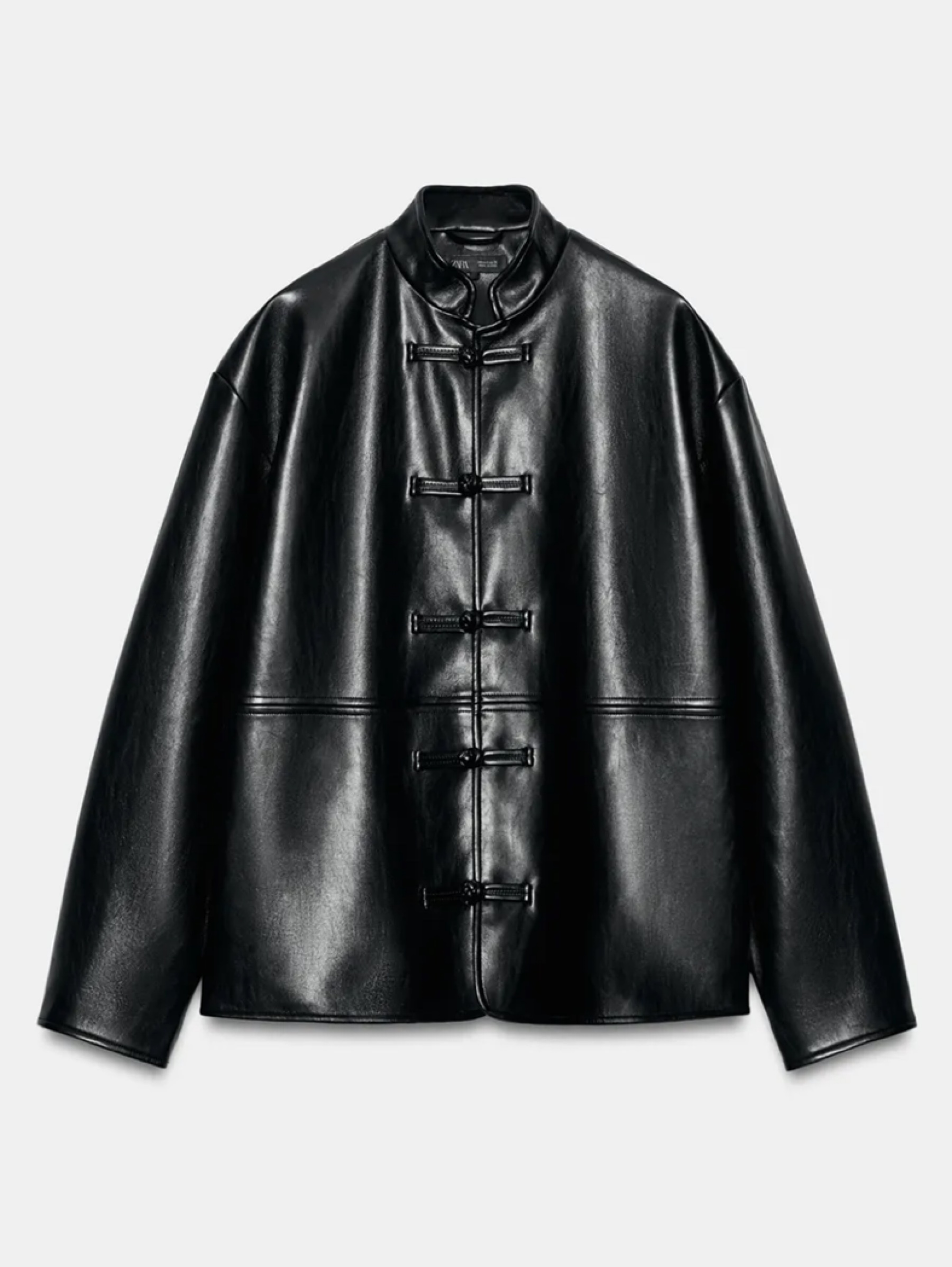 Zara Black Faux Leather Frog Closure/Toggle Button Jacket by Zara