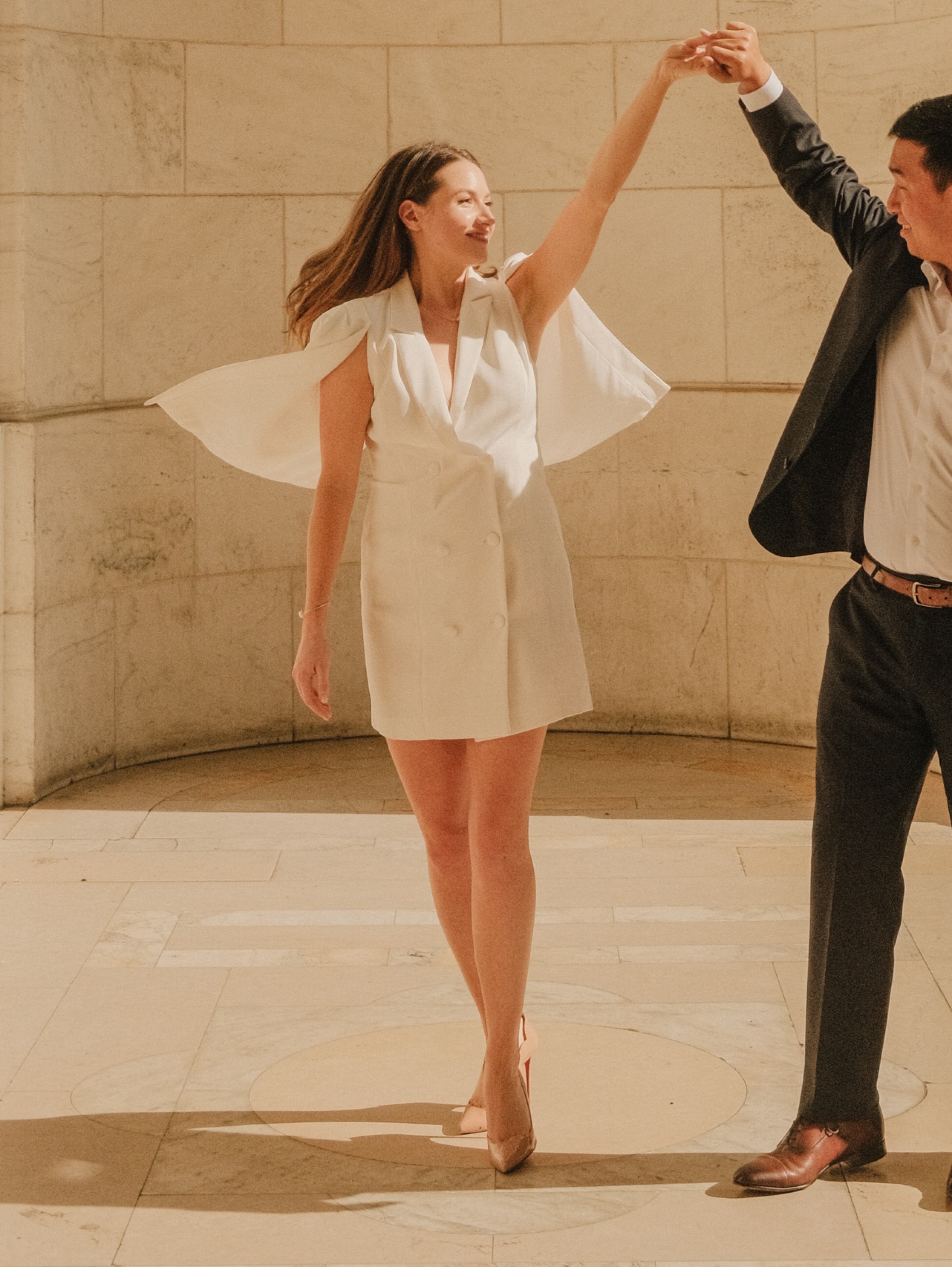 Adelyn Rae Thalia Cream Cape Blazer Dress