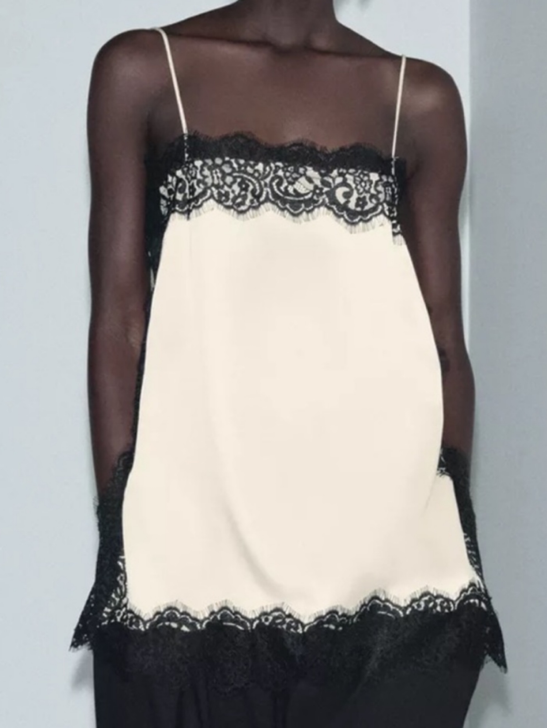 Zara white satin black lace mini dress by Zara