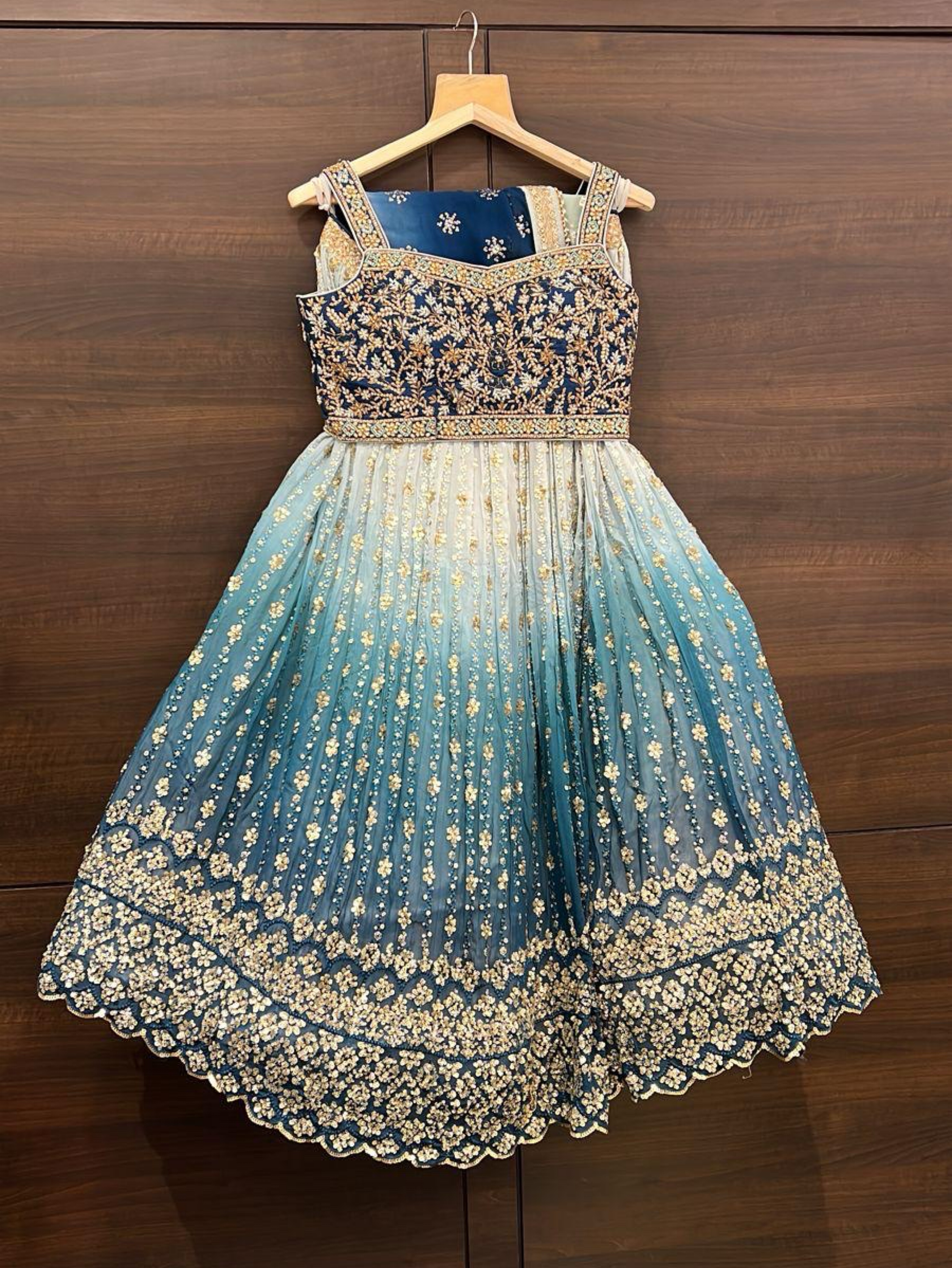 Navy Gold Embellished Anarkali Gown
