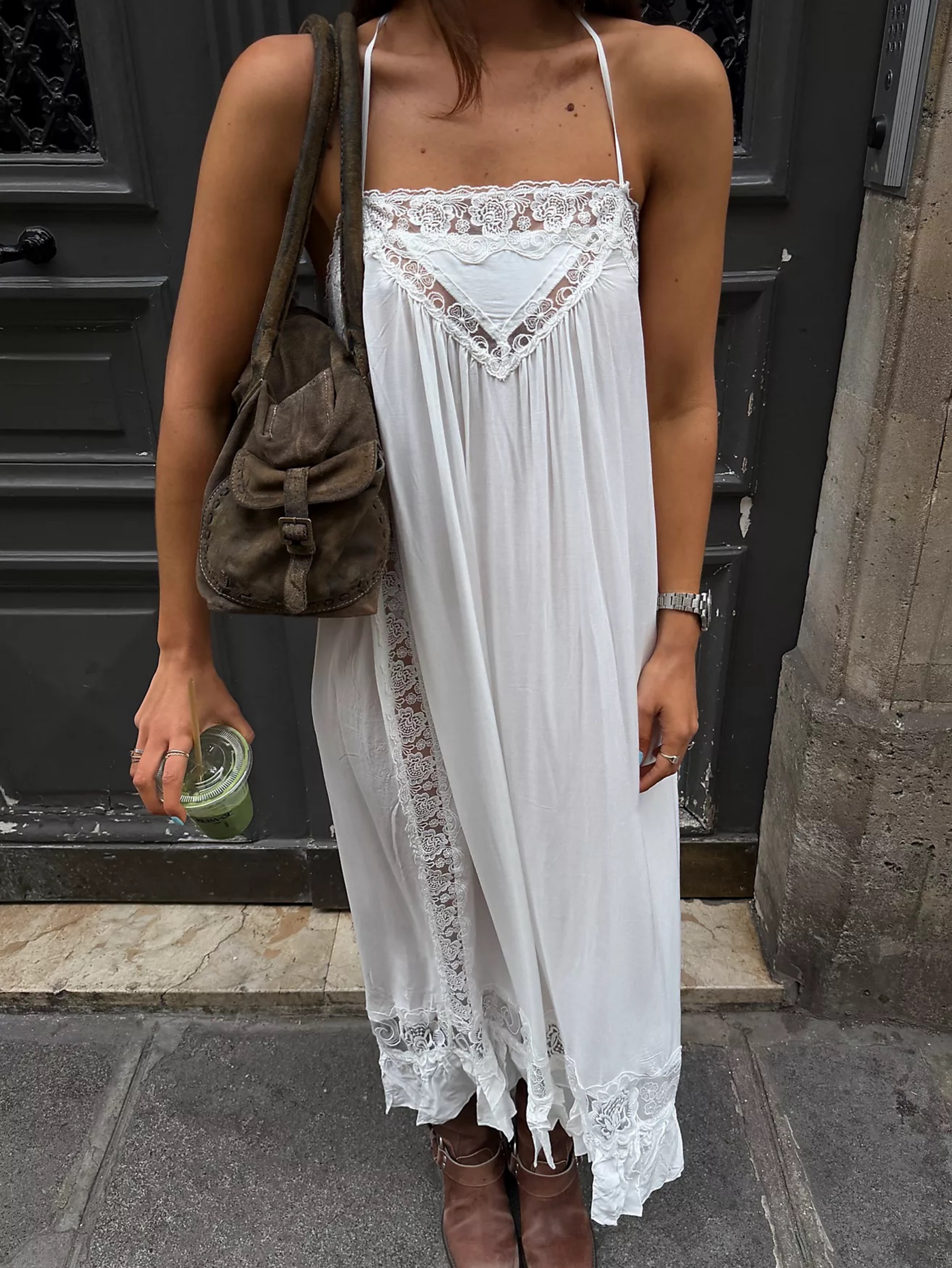 free people lace trim dress Free People Fiona Slip Dress in Blue