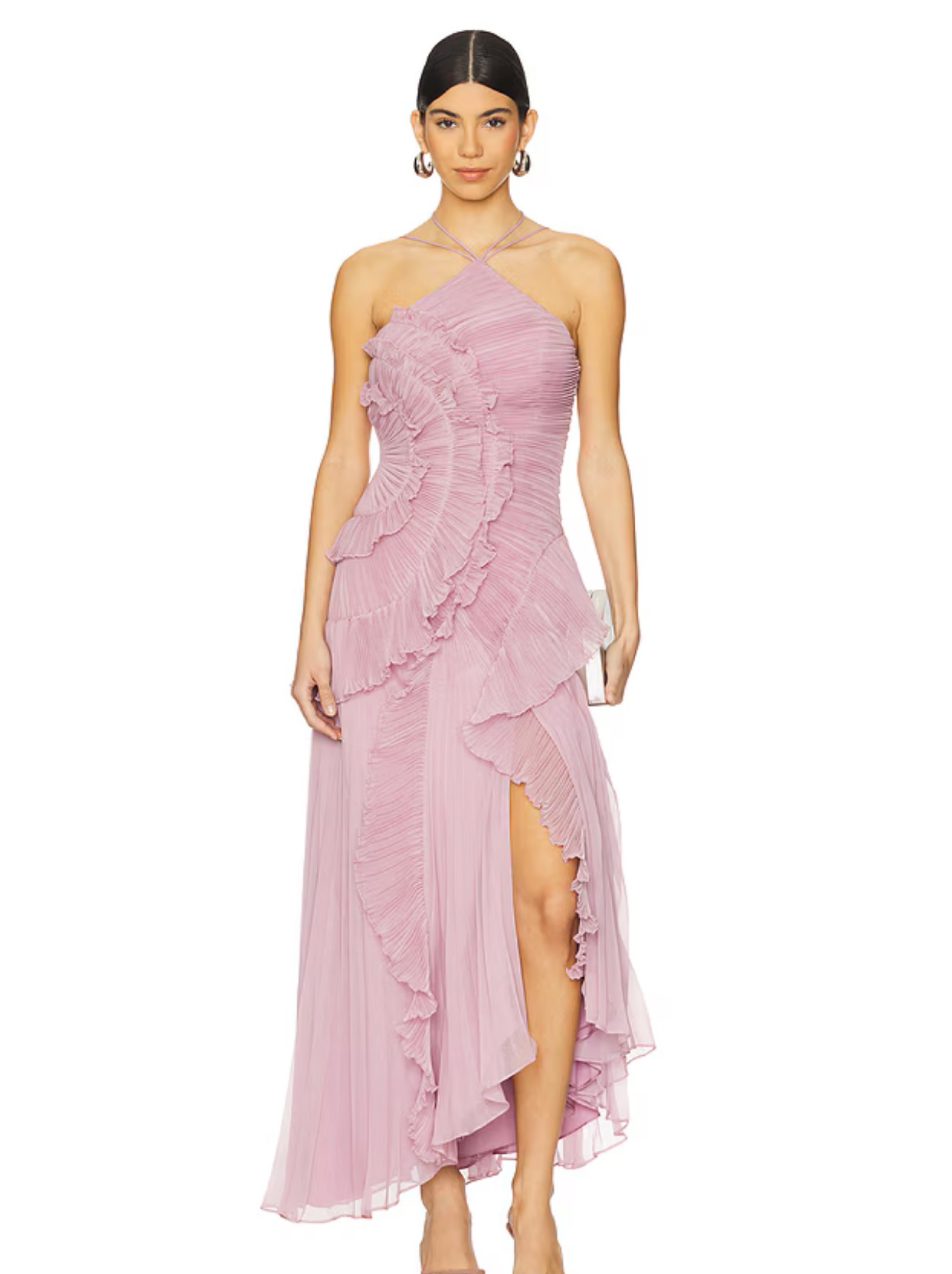 Pretty Little Thing | BLUSH PLEATED FRILL HALTERNECK MAXI DRESS
