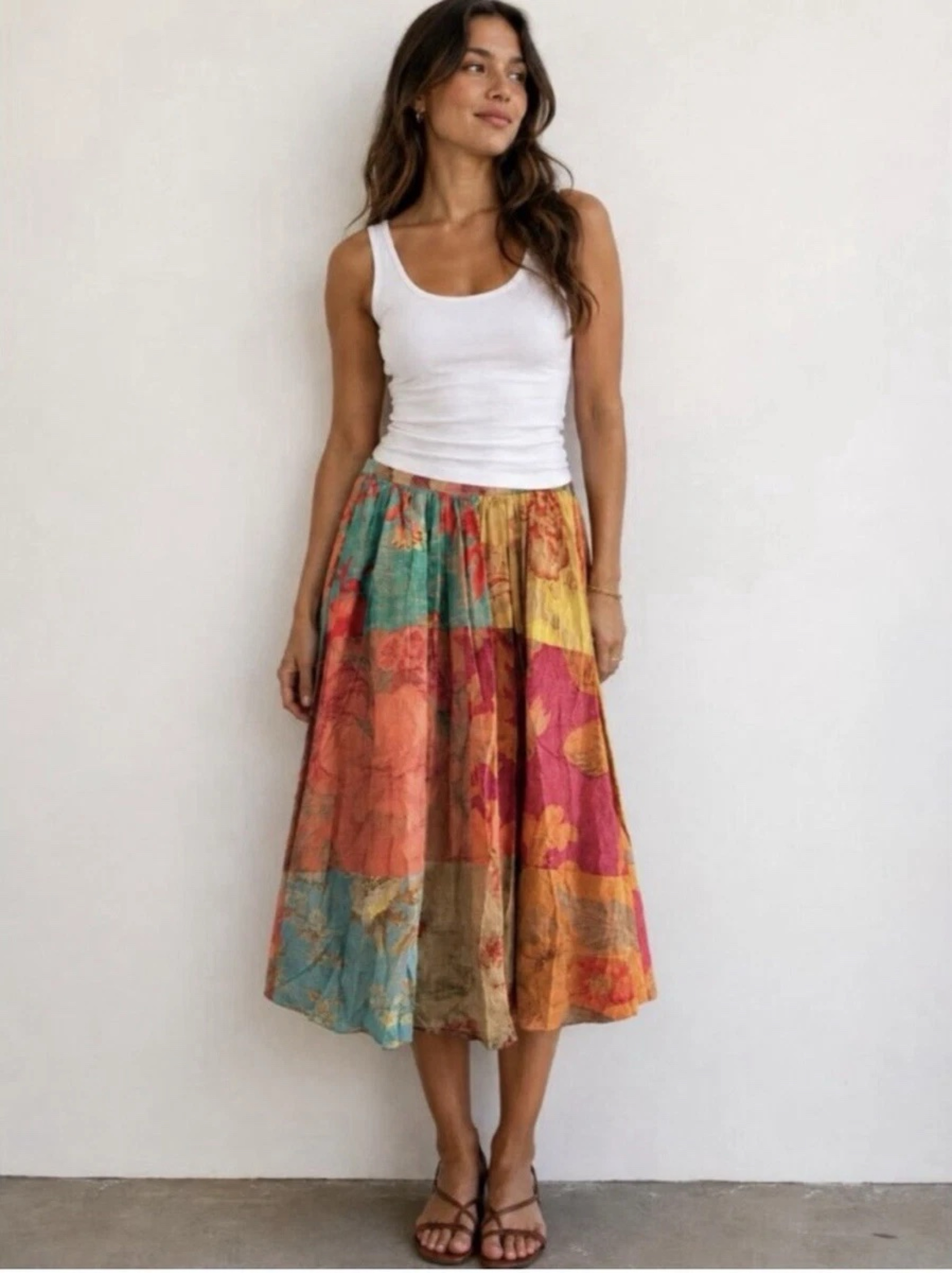 Zara ZW Collection | Multicolored Printed Floral Patchwork Midi Skirt