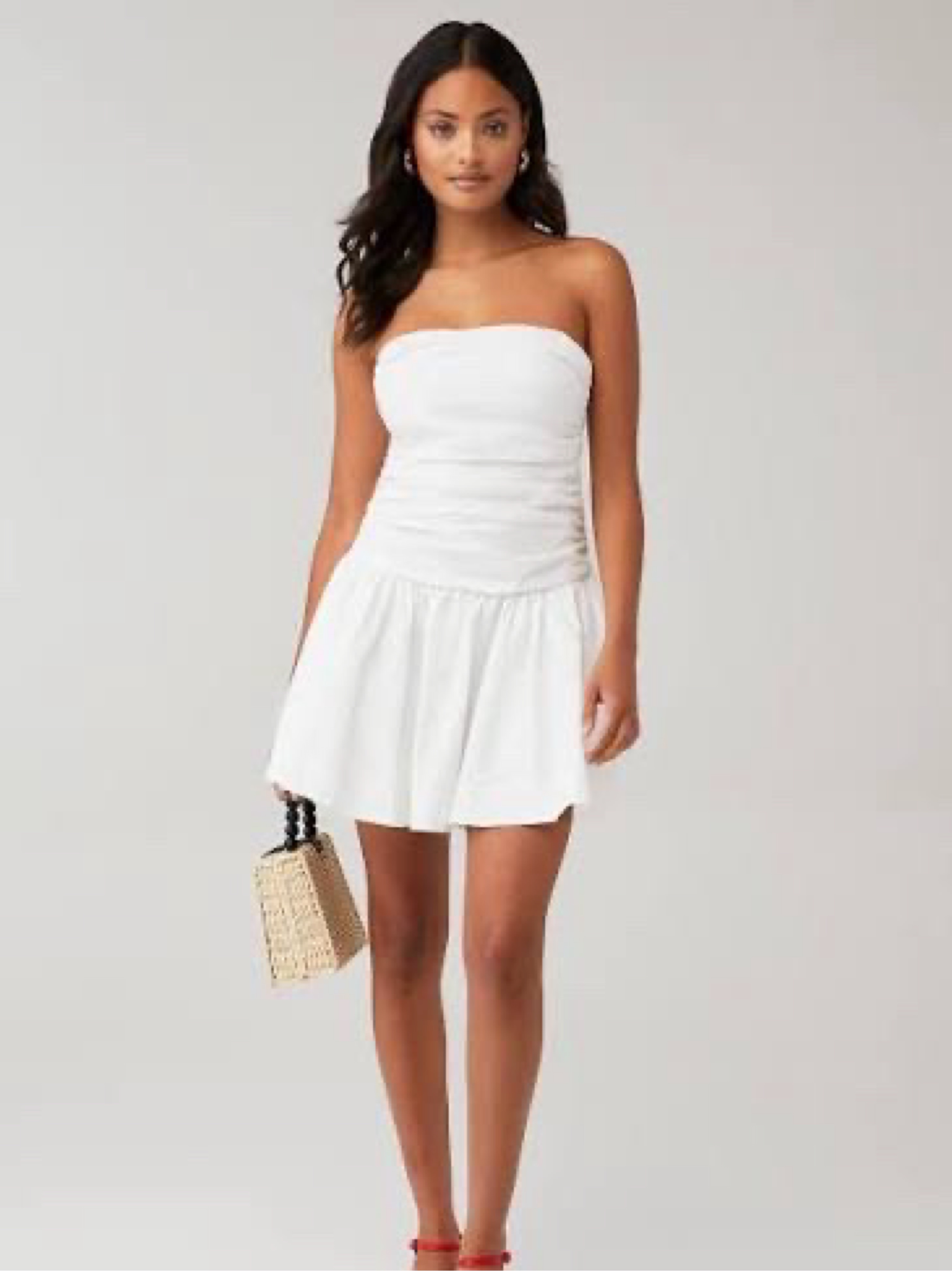 nisha strapless mini dress white Nala Strapless Sequin Mini Dress / White | MESHKI
