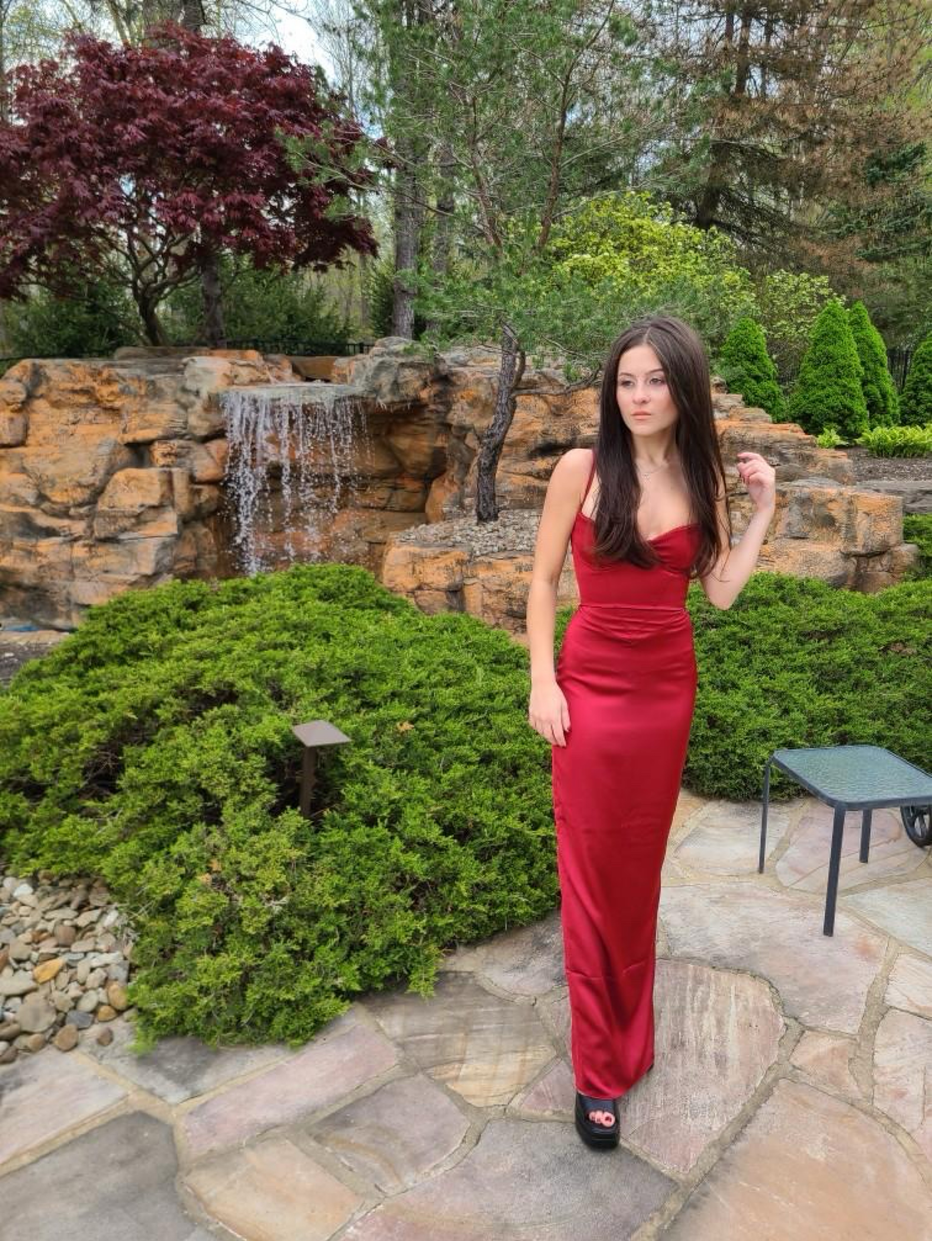 white dress for woman Berylove Women Formal with Short Sleeves Jacquard Round Neck Midi Wedding Guest Dress Velvi - Maeve Corset Color:Burgundy Multi 20-year-high-school-reunion Runs structured