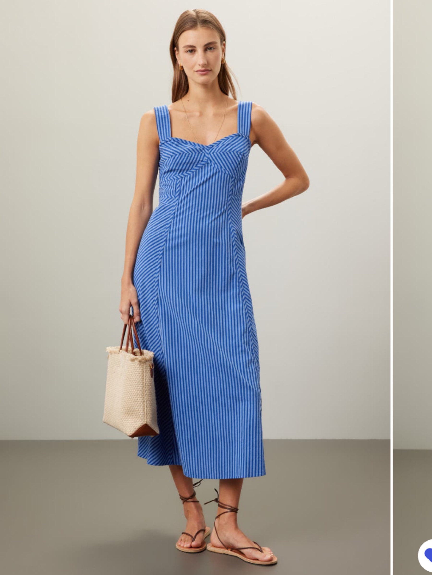 Blue Striped Pleated Midi Dress by Madewell