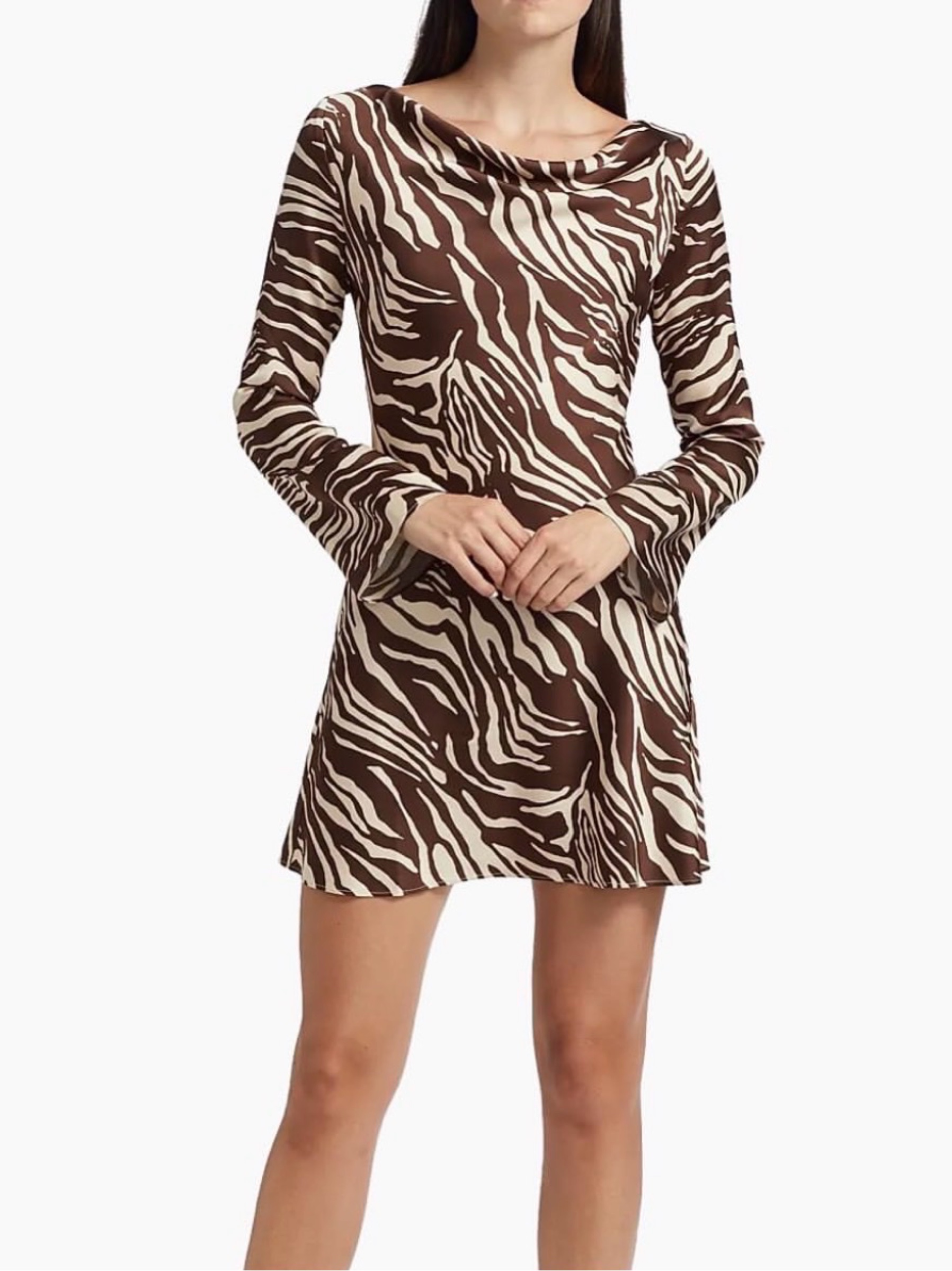 Brown Zebra Print Long Sleeve Dress by Reformation