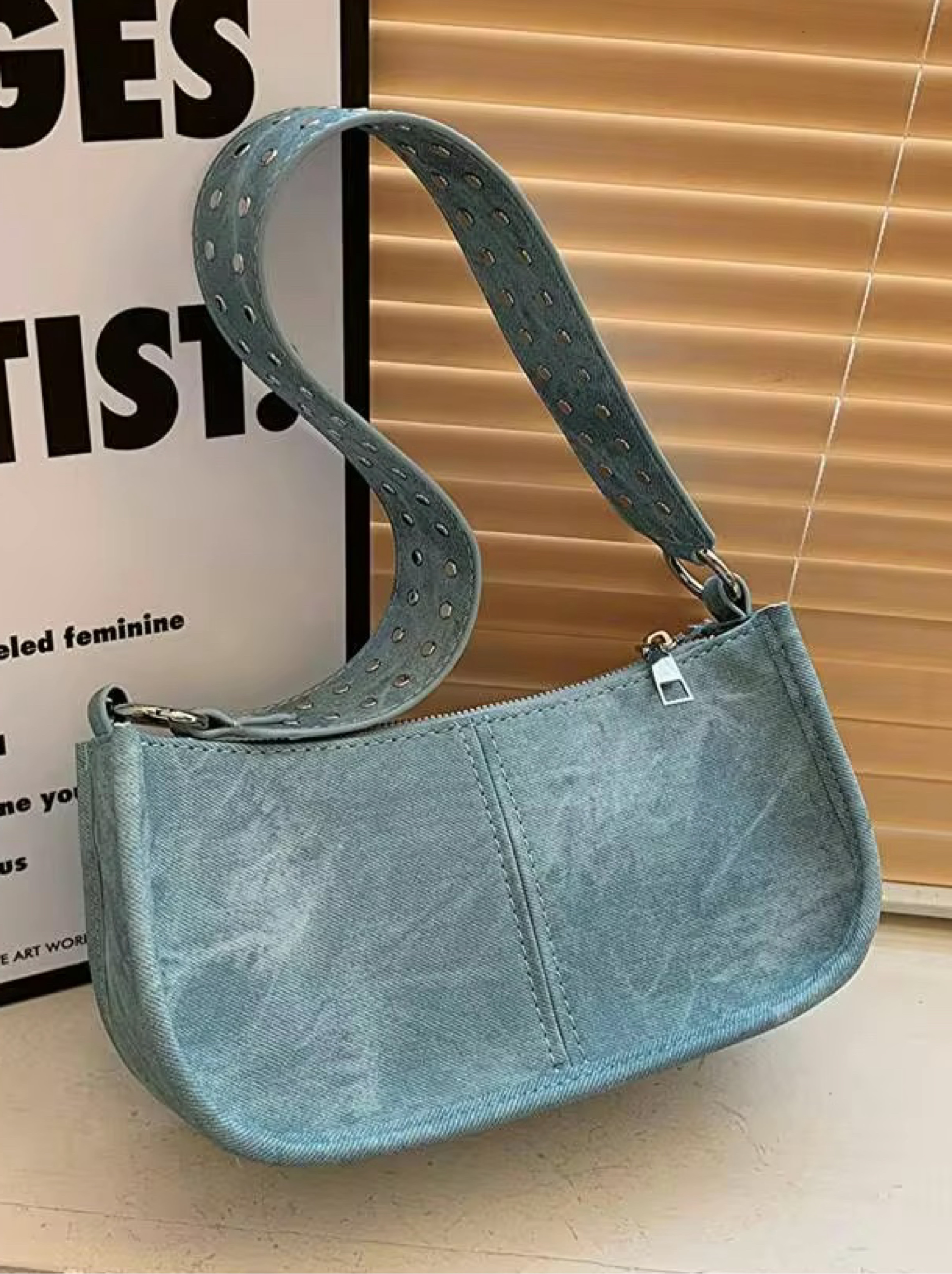 Studded light blue shoulder bag by Boutique - Pickle