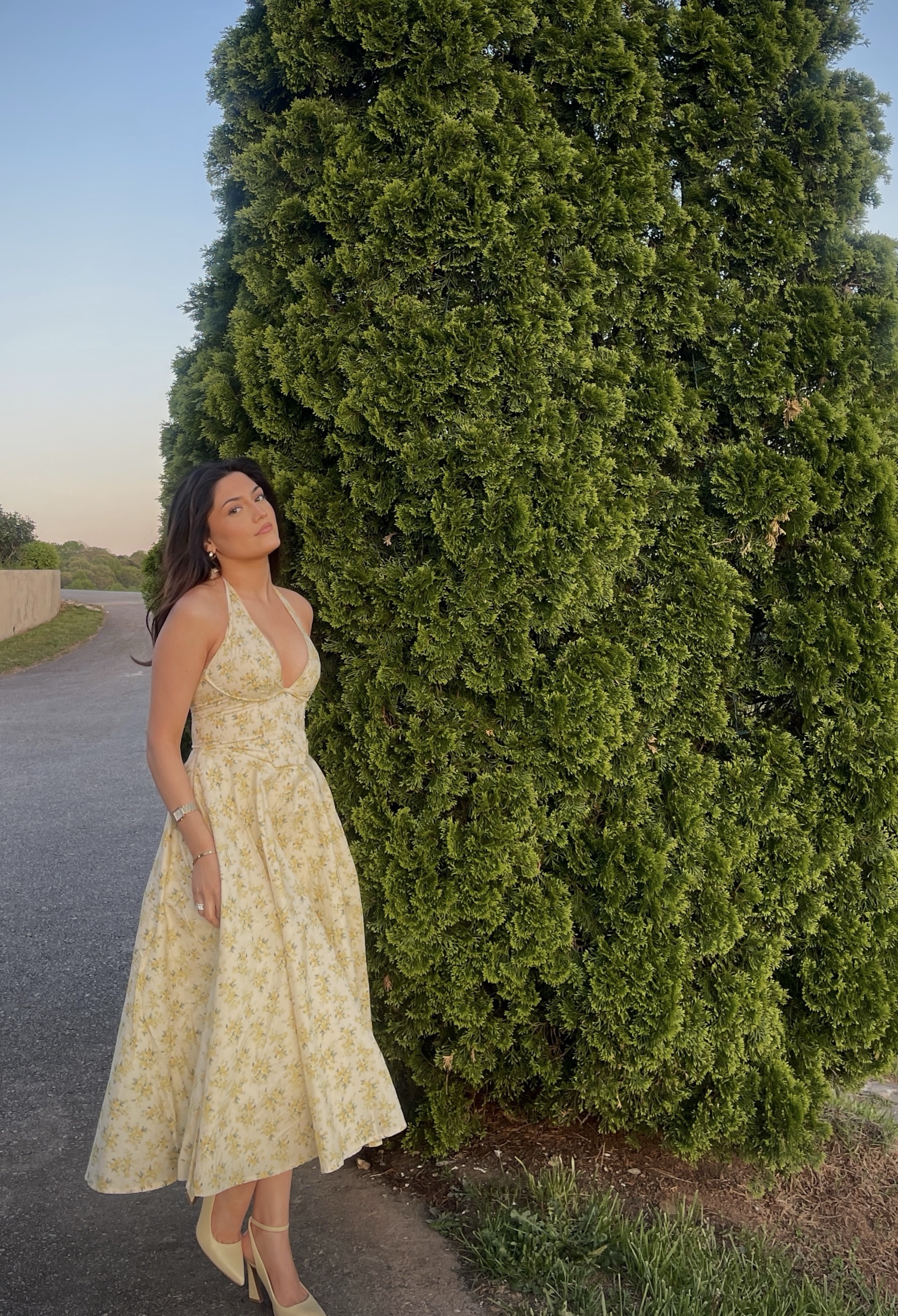 Yellow Floral Halter Midi Dress by Windsor - Pickle