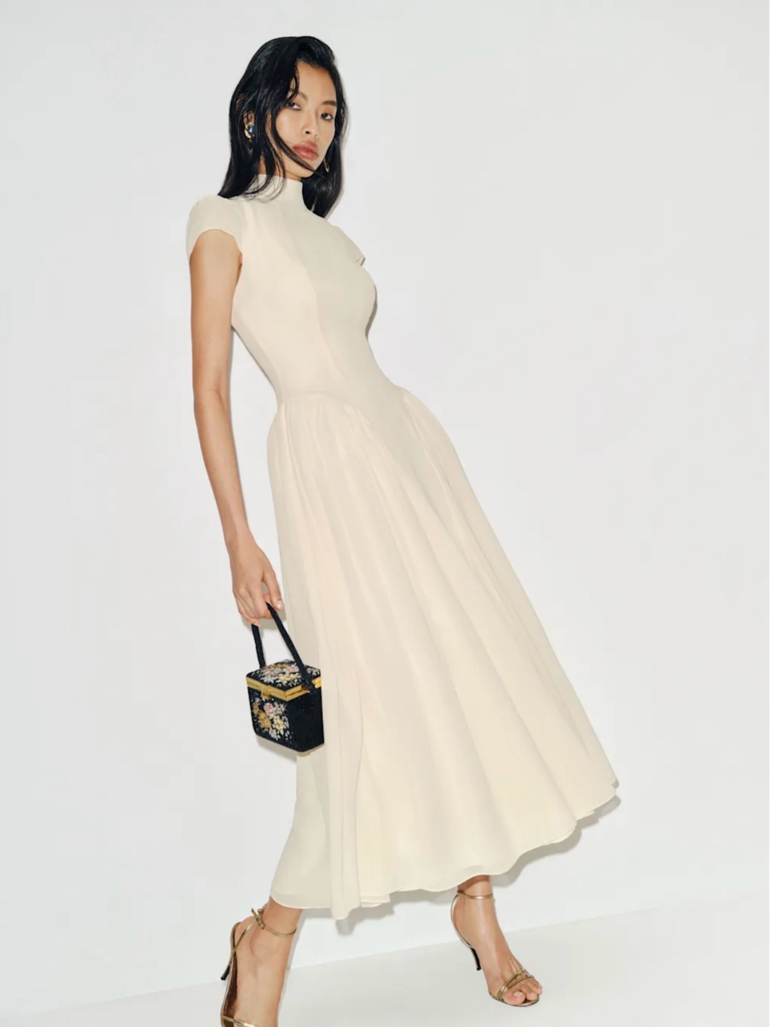 cream pleated midi dress Backless Halter Lace Deep V-Neck, Sahana Midi Dress in Cream, Size S,