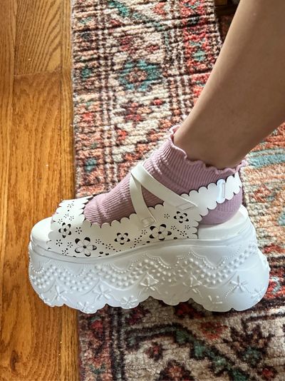 Simone Rocha レースパンツ　白　UK6 Simone Rocha Off-White Lace Tracker Platform Sandals by Simone