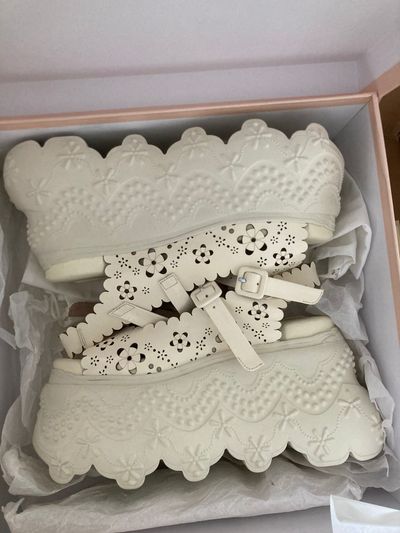 Simone Rocha レースパンツ　白　UK6 Simone Rocha Off-White Lace Tracker Platform Sandals by Simone