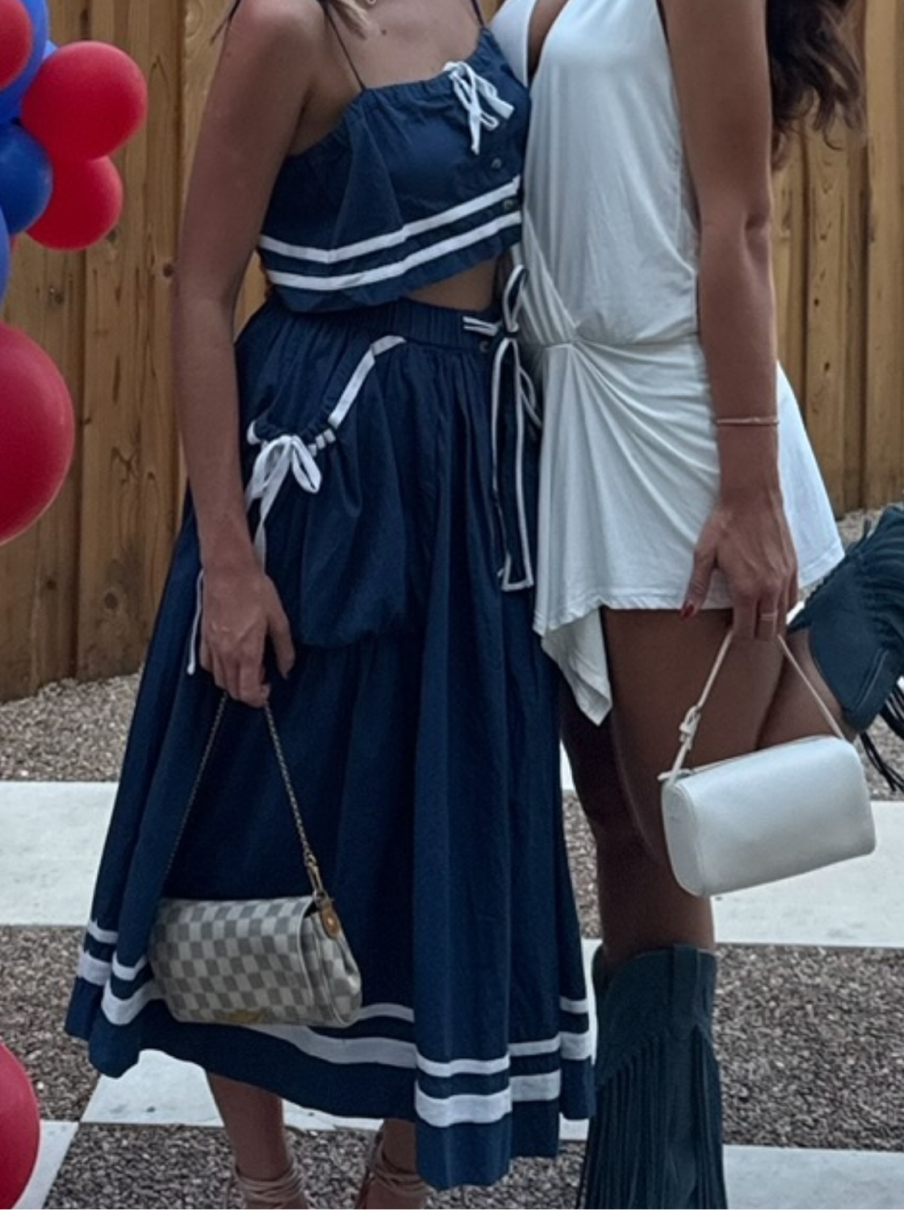 Navy White Striped Two-Piece Dress Set