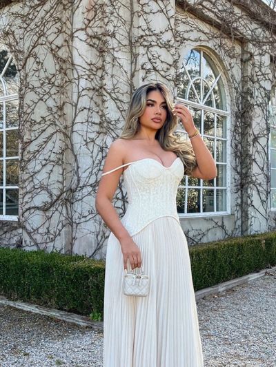 Daniella Lace Corset Pleated Maxi Dress - Cream by Fashion Nova