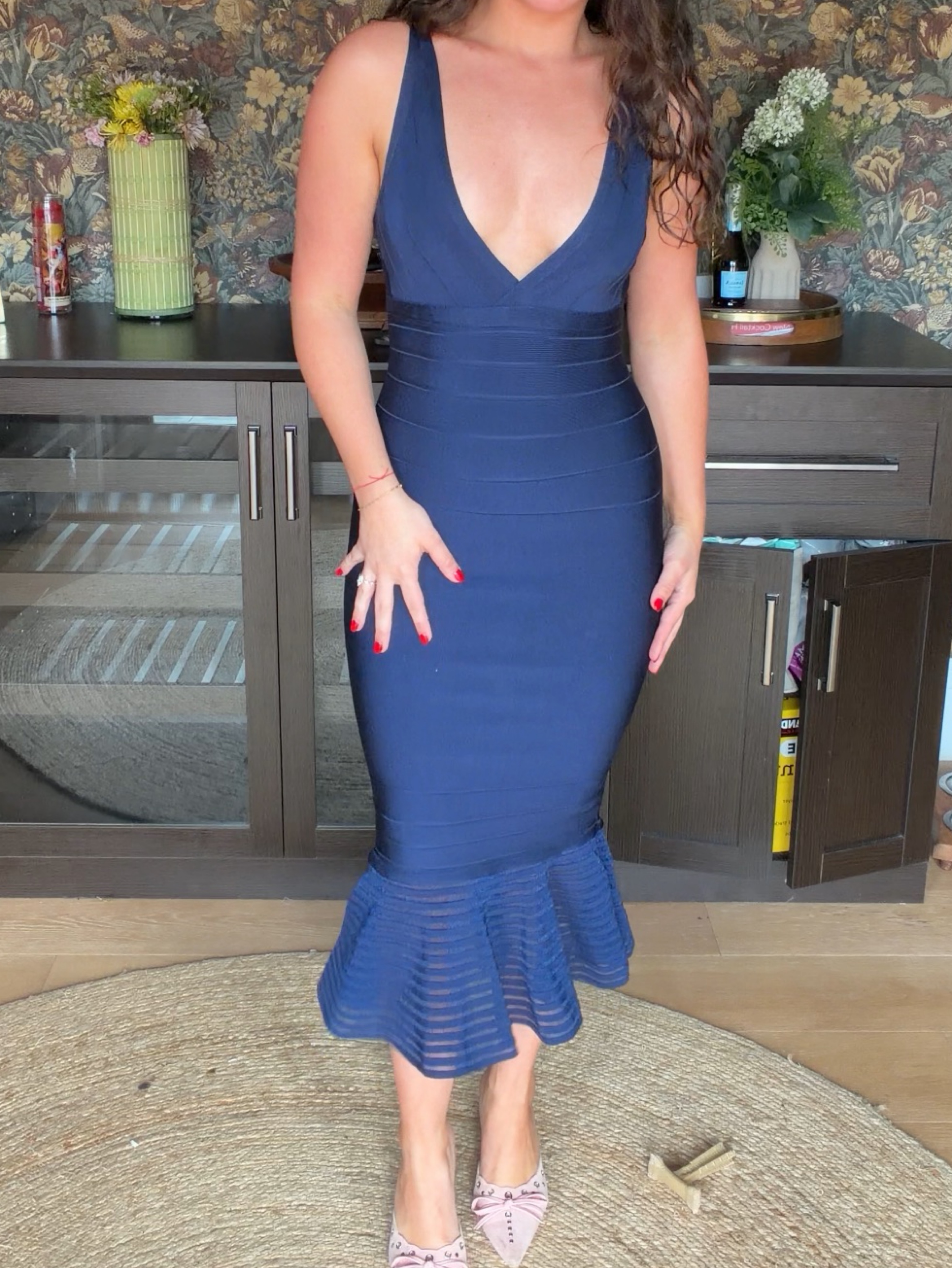 herve leger navy blue dress Herve Leger Crystal Embellished Navy Gown