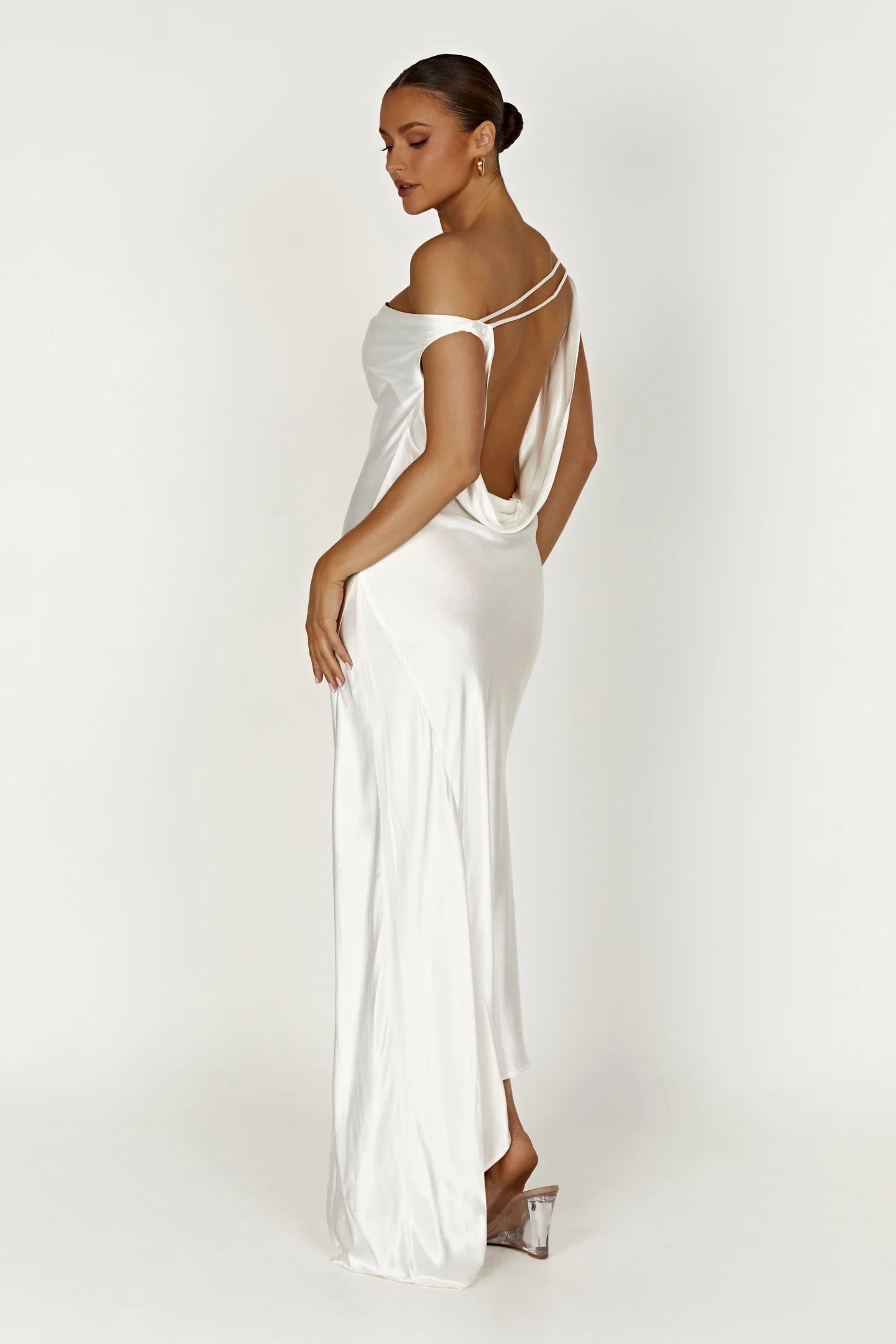 Meshki Open Back Asymmetrical Hem Slip Dress