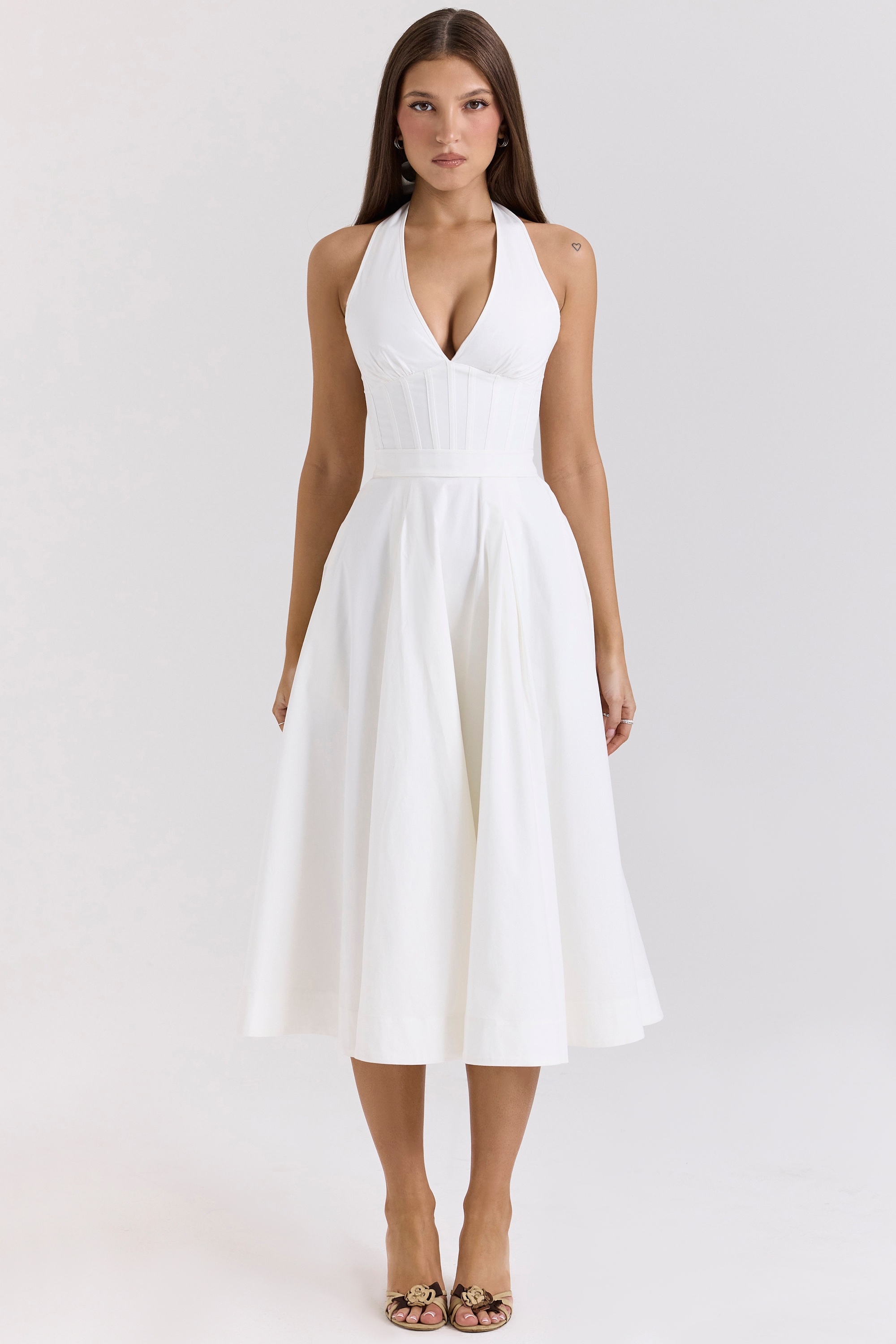 House of CB White Halter Midi Allena Dress by House of CB - Pickle