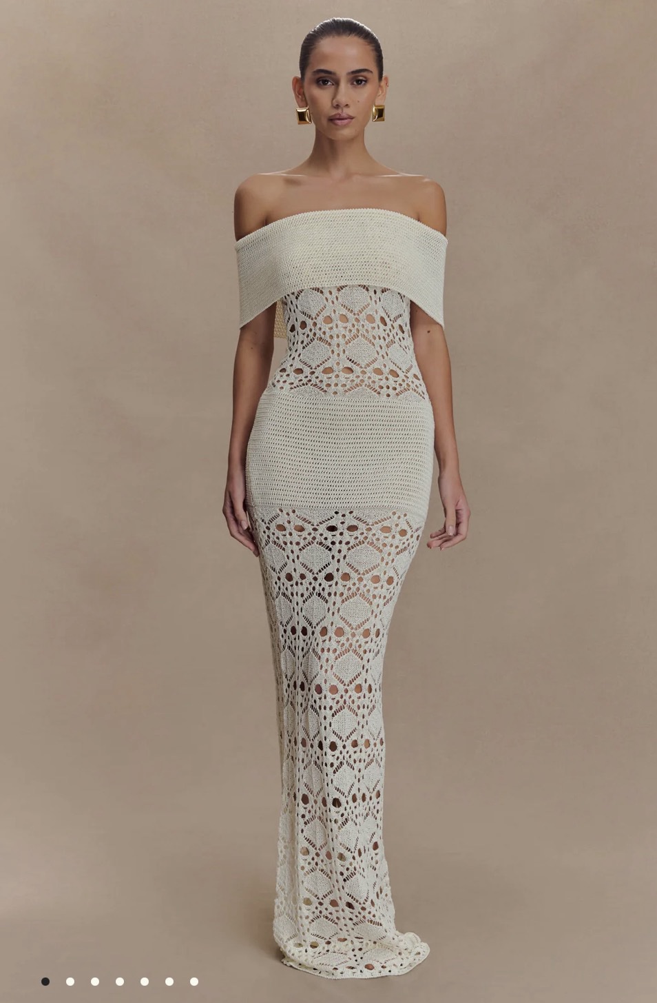 Meshki Off Shoulder Crochet Knit Maxi