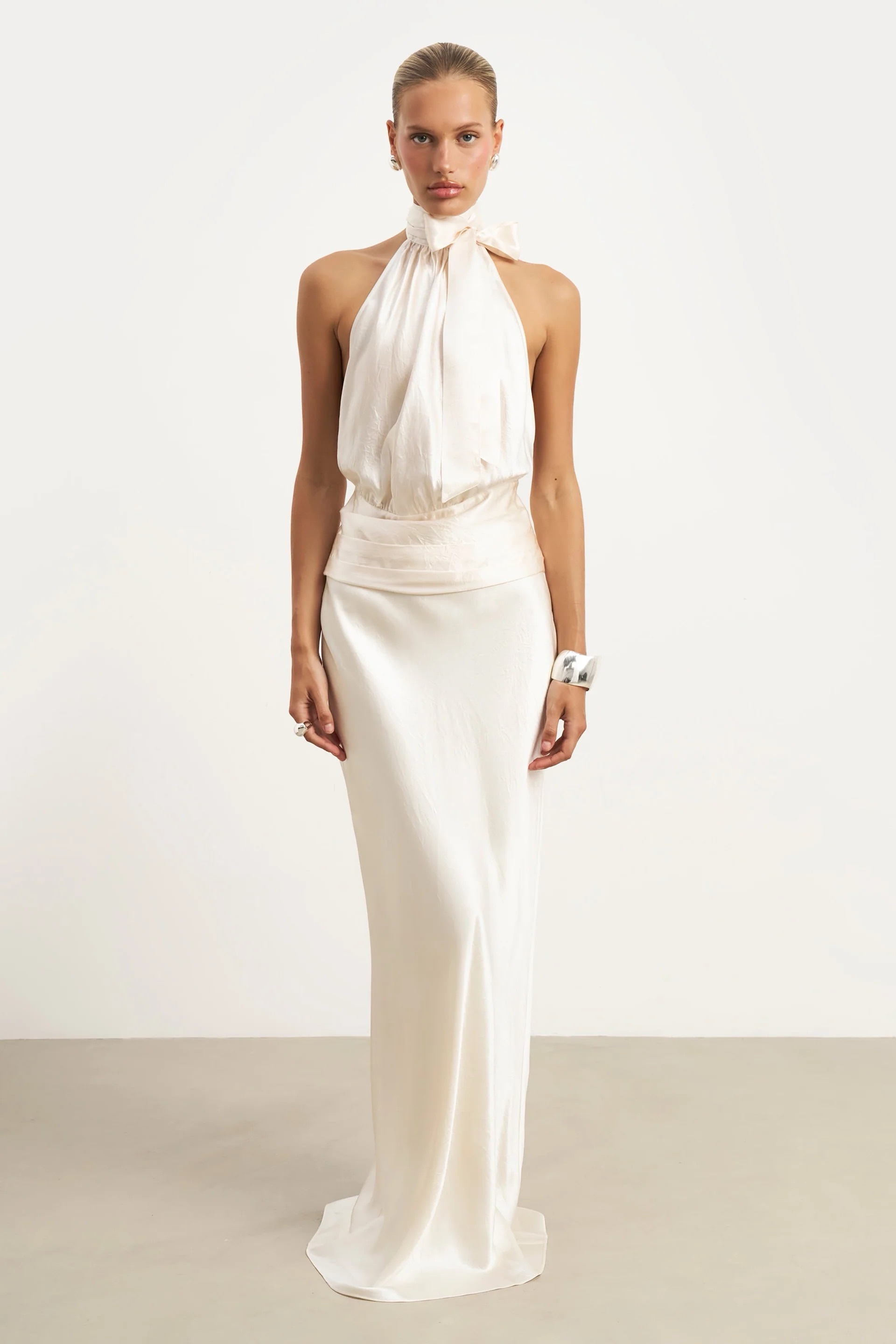 BOA Satin Maxi Skirt + Halterneck Top