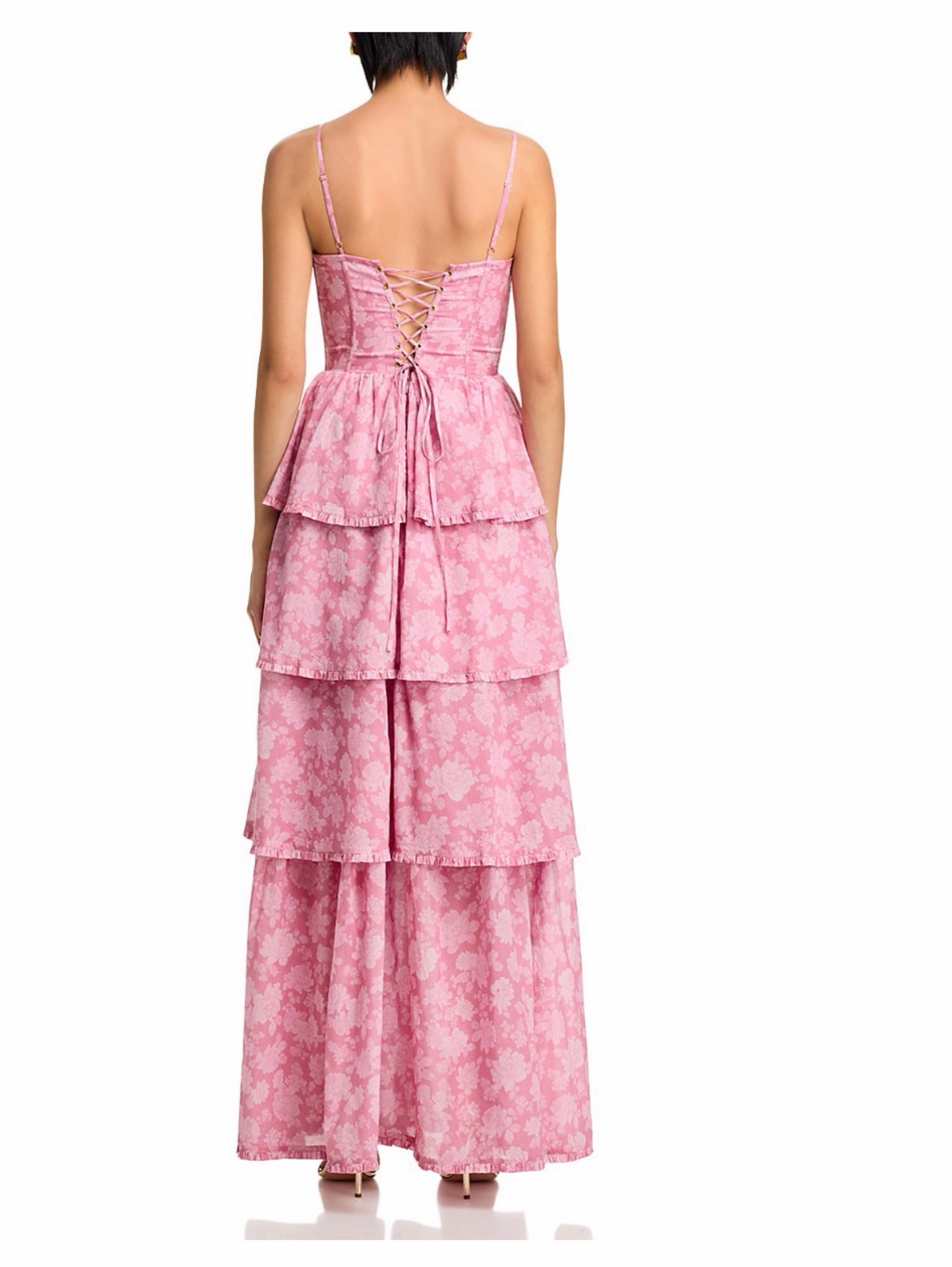 caterina dress in pink rose print V. Chapman Caterina Corset Ruffle Dress