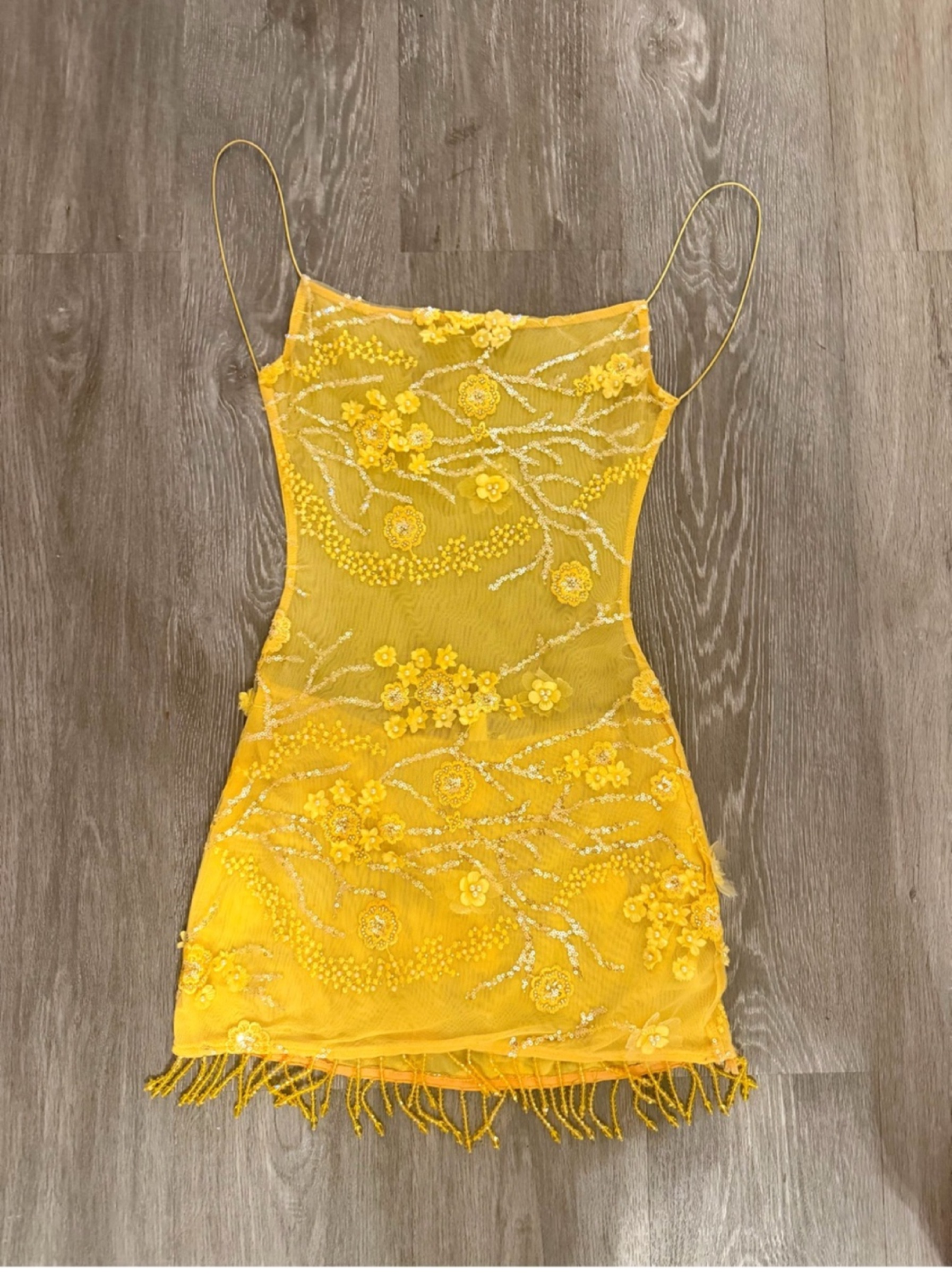 Jaded London Beaded Mesh Mirage Mini Dress – Yellow by Jaded London