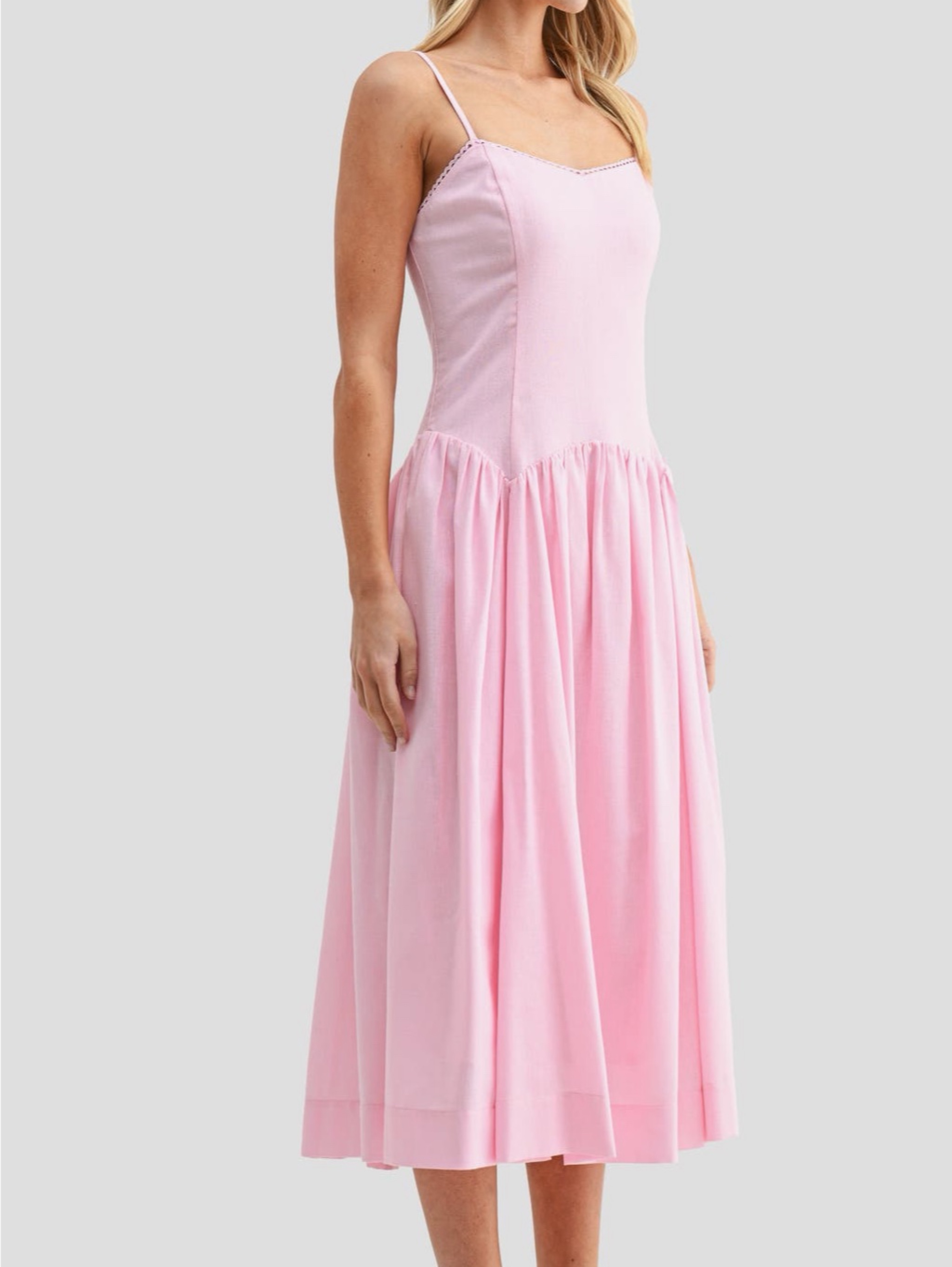 drop waist cotton & linen midi dress all in favor All in Favor | Dresses | Drop Waist Cotton Linen Midi Dress In Oatmeal Brand All In Favor