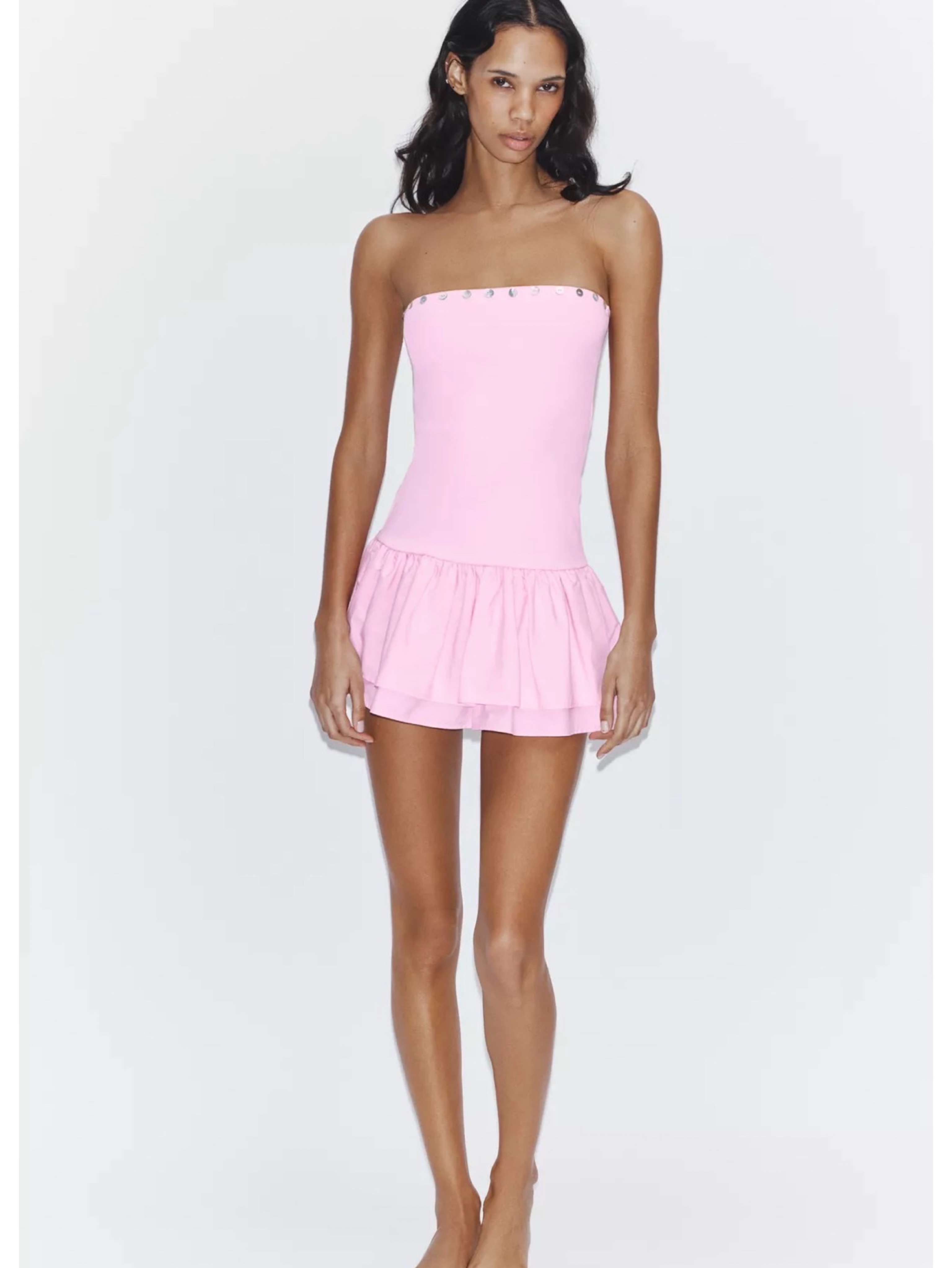 zara pink ruffle dress asymmetrical by ZARA 100% polyester Hand wash ZARA WOMAN NWT HIGH COLLAR
