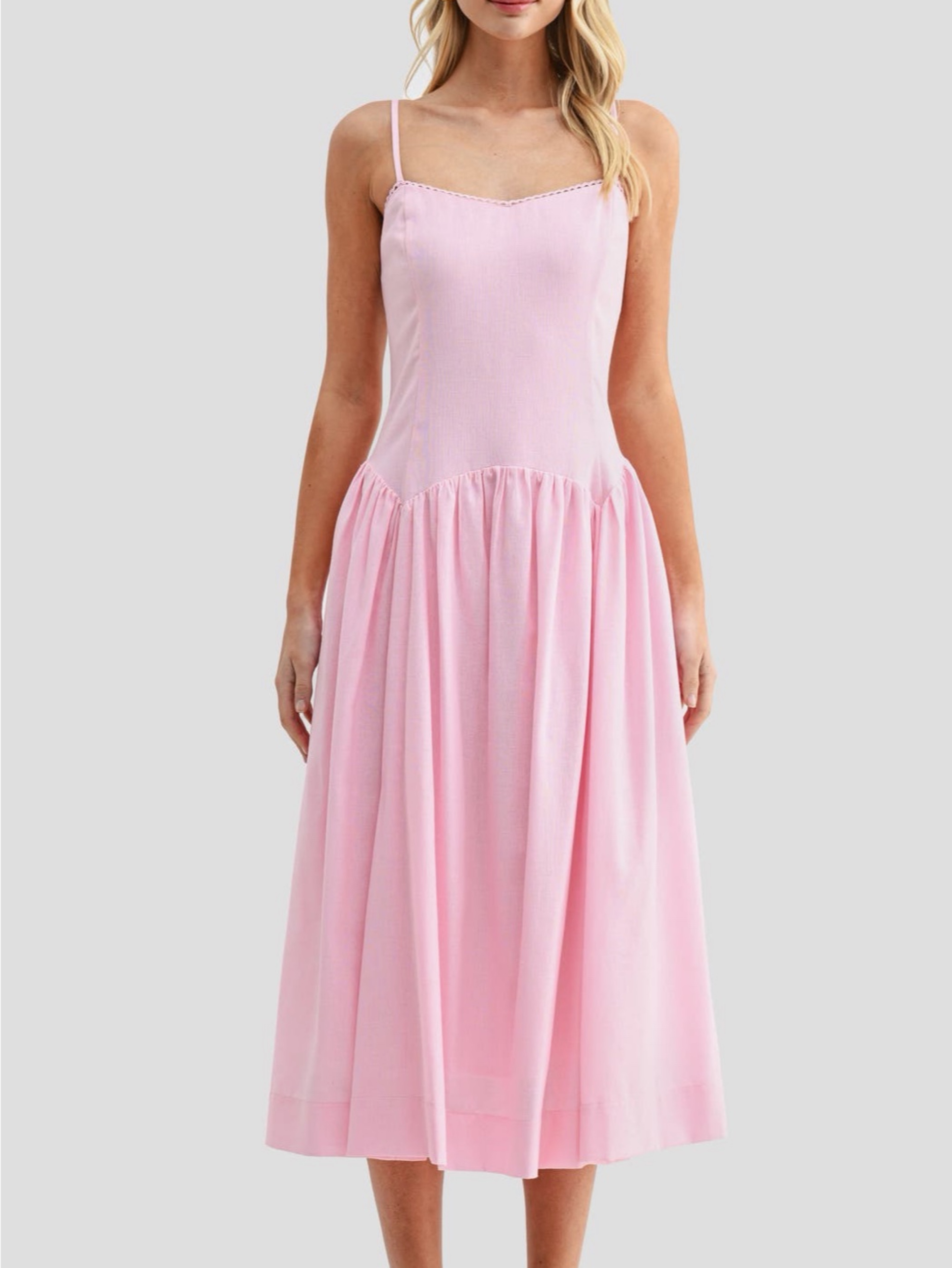 drop waist cotton & linen midi dress all in favor All in Favor Drop Waist Cotton and Linen Midi Dress