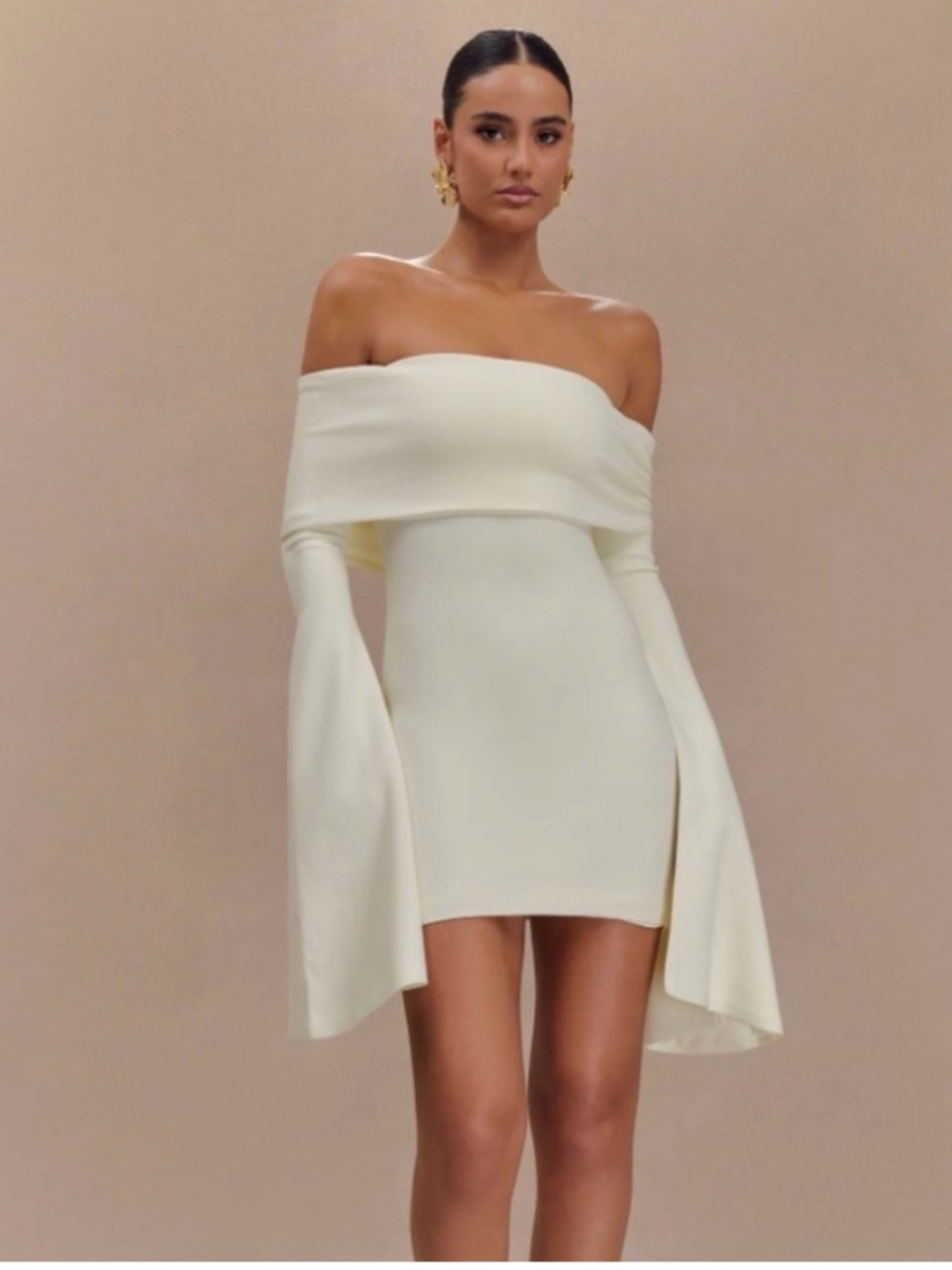 Ivory bridal/ engagement off the shoulder mini dress