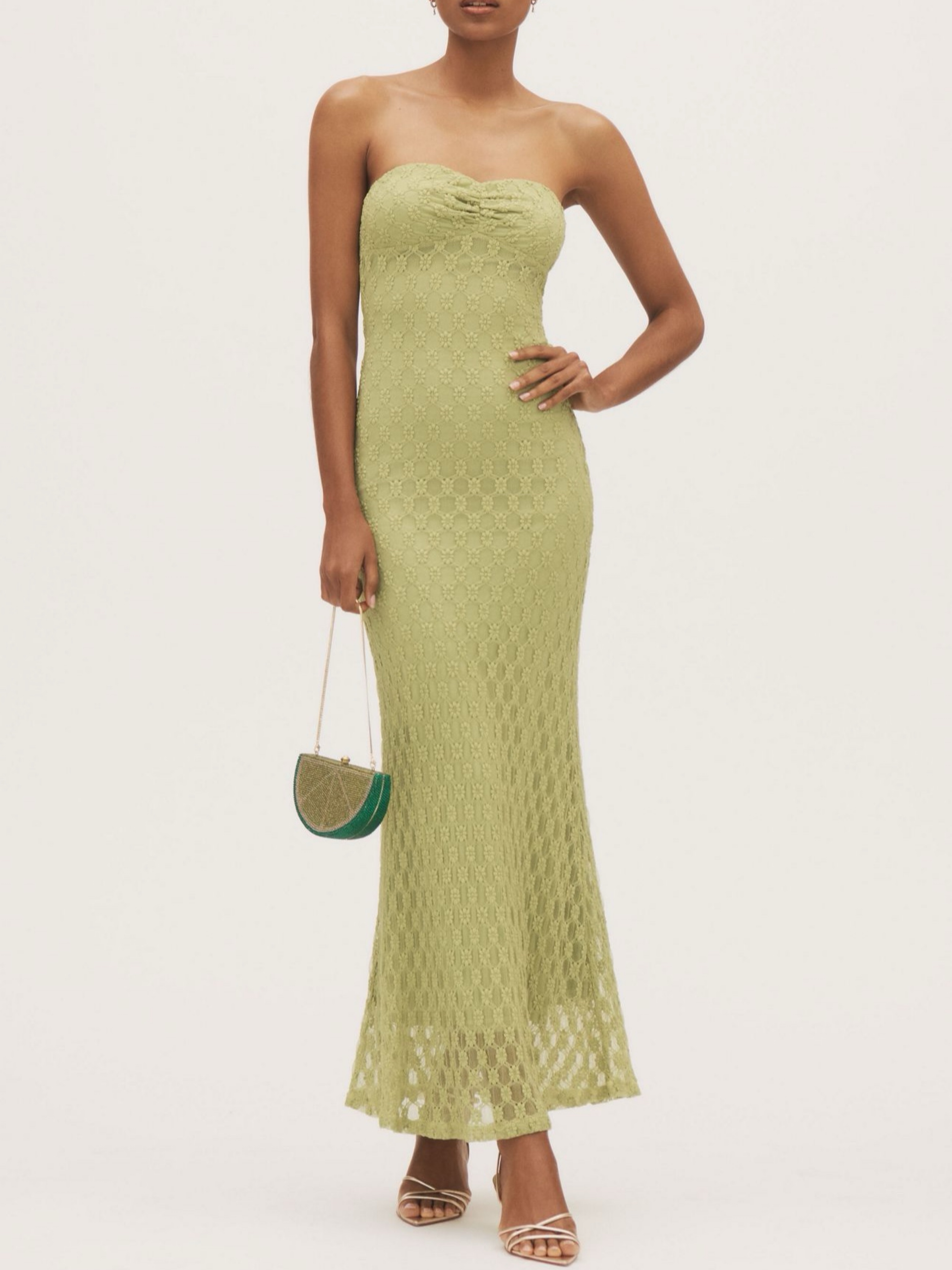 Bardot green strapless knit midi dress