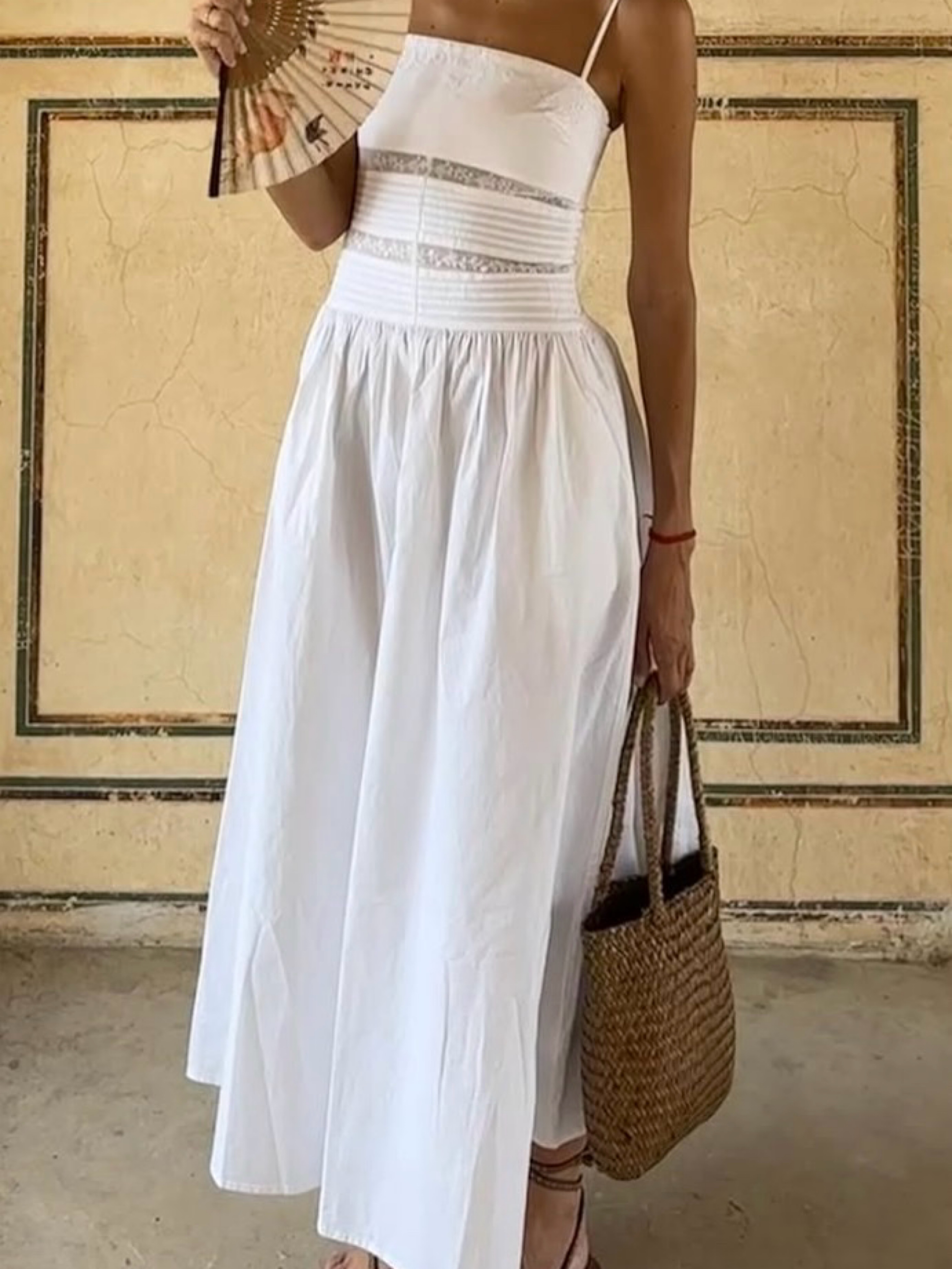 white zara maxi dress boho smocked tiered The Frockery Tonal interior lining Zara Halter Maxi Dress Size
