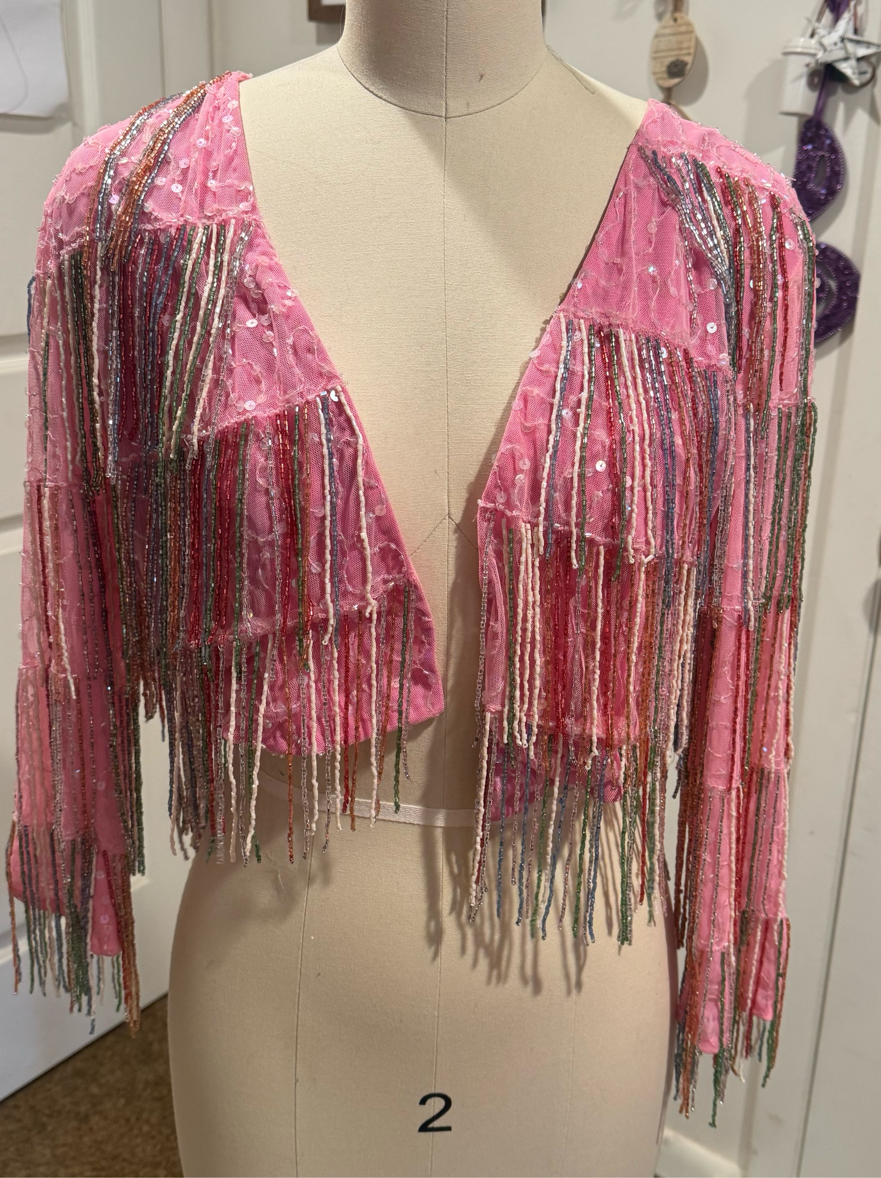 Pink Beaded Fringe Shawl Wrap