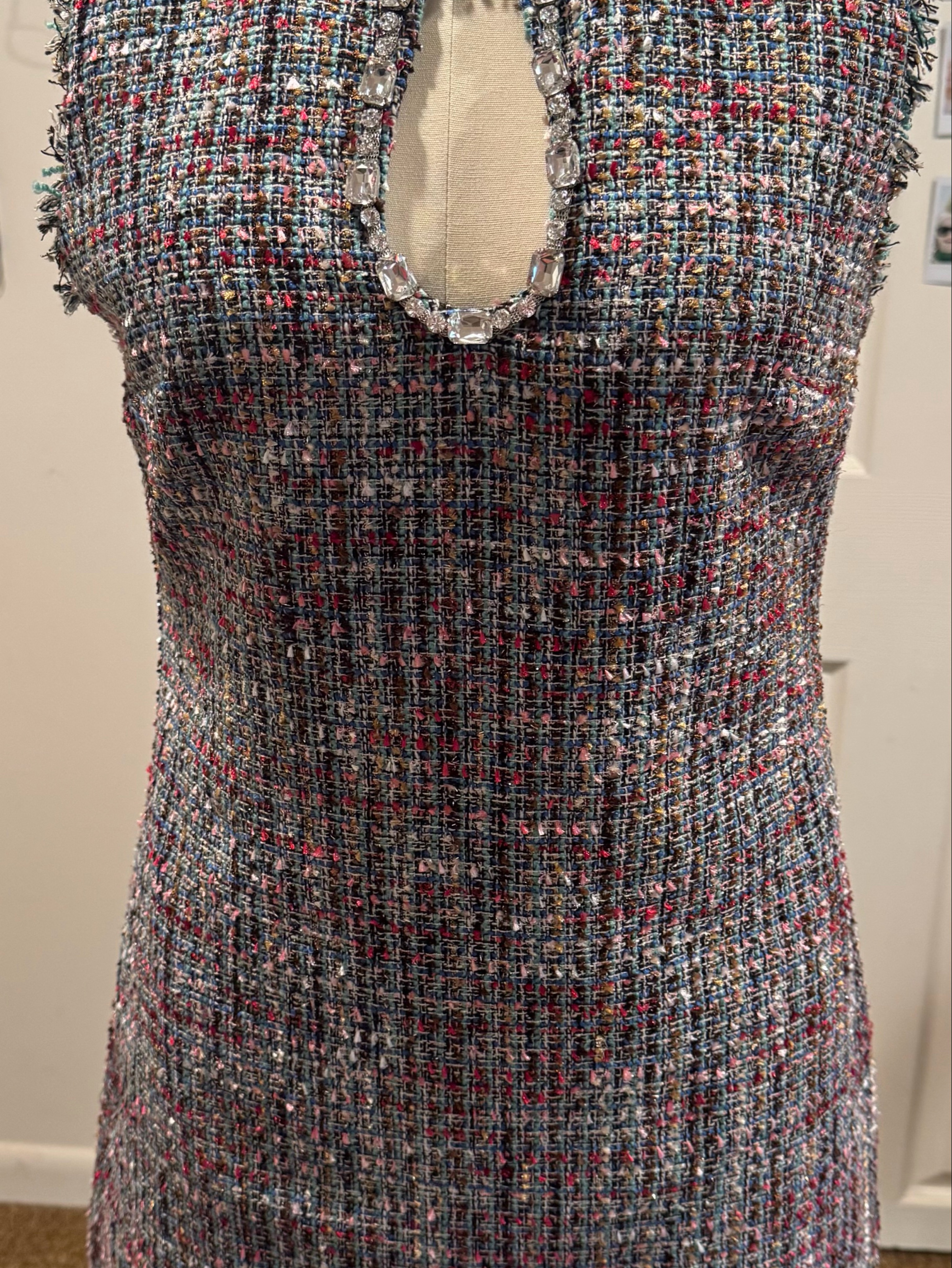 Multicolor Tweed Sleeveless A-Line Dress