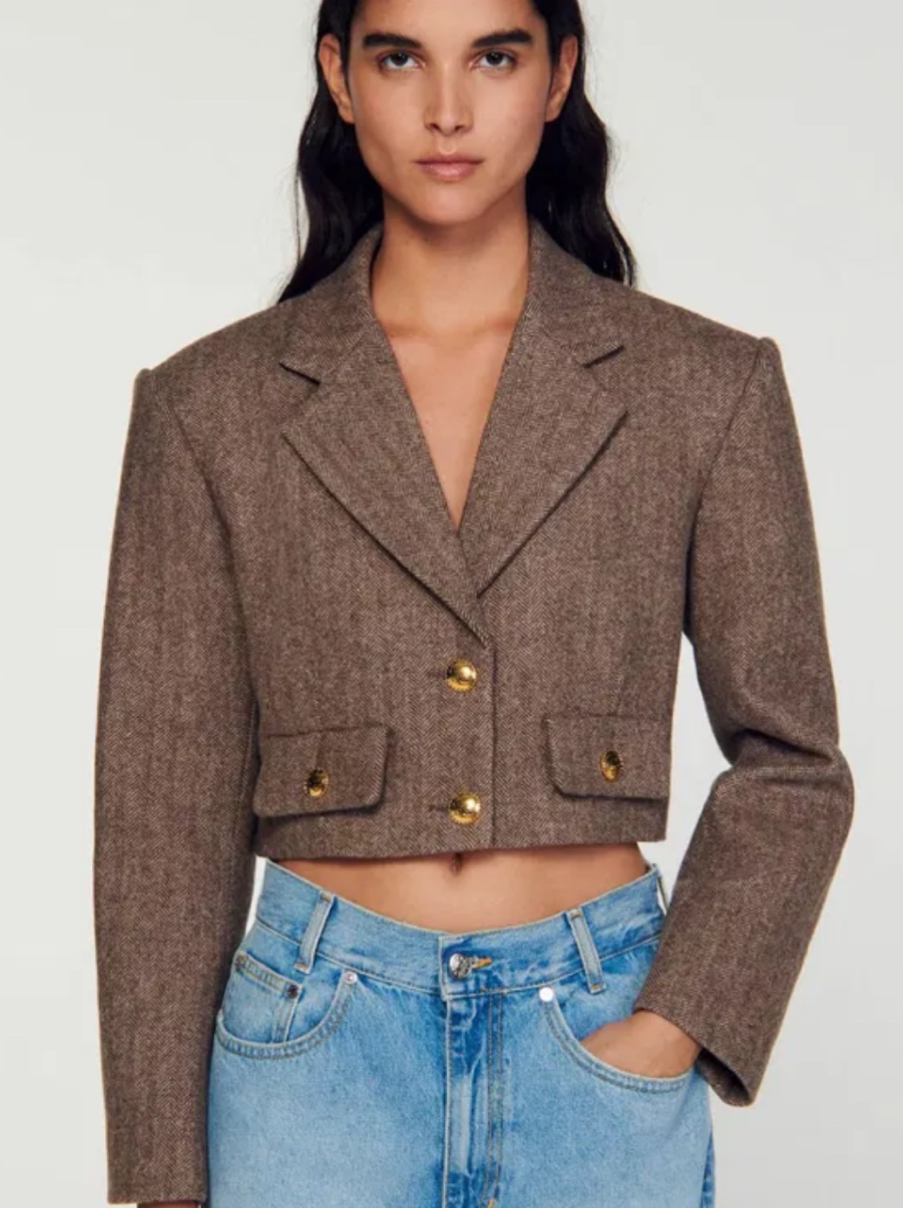 Sandro cropped oversized brown blazer