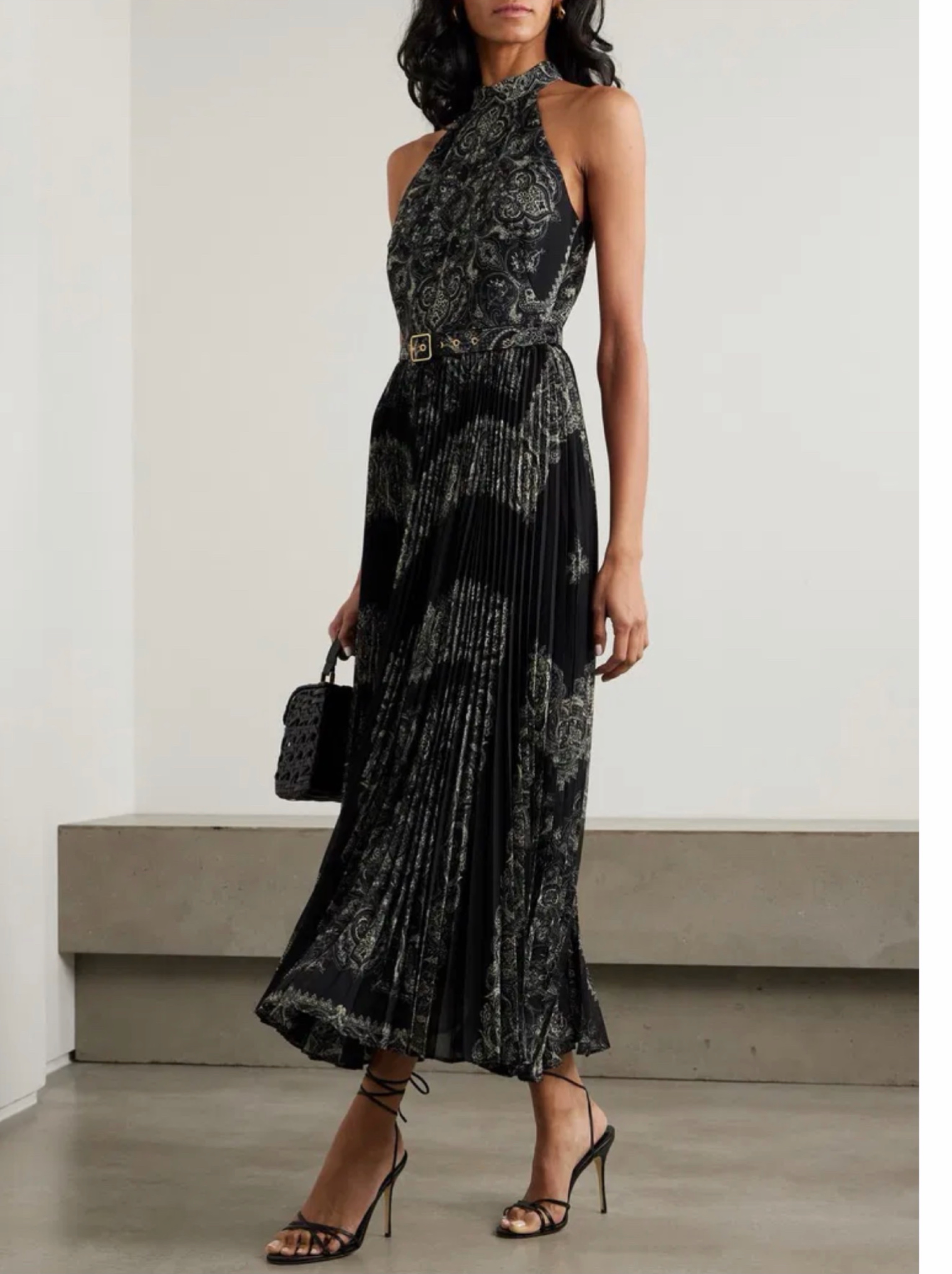 Zimmermann Sunray Belted Pleated Paisley Midi Dress