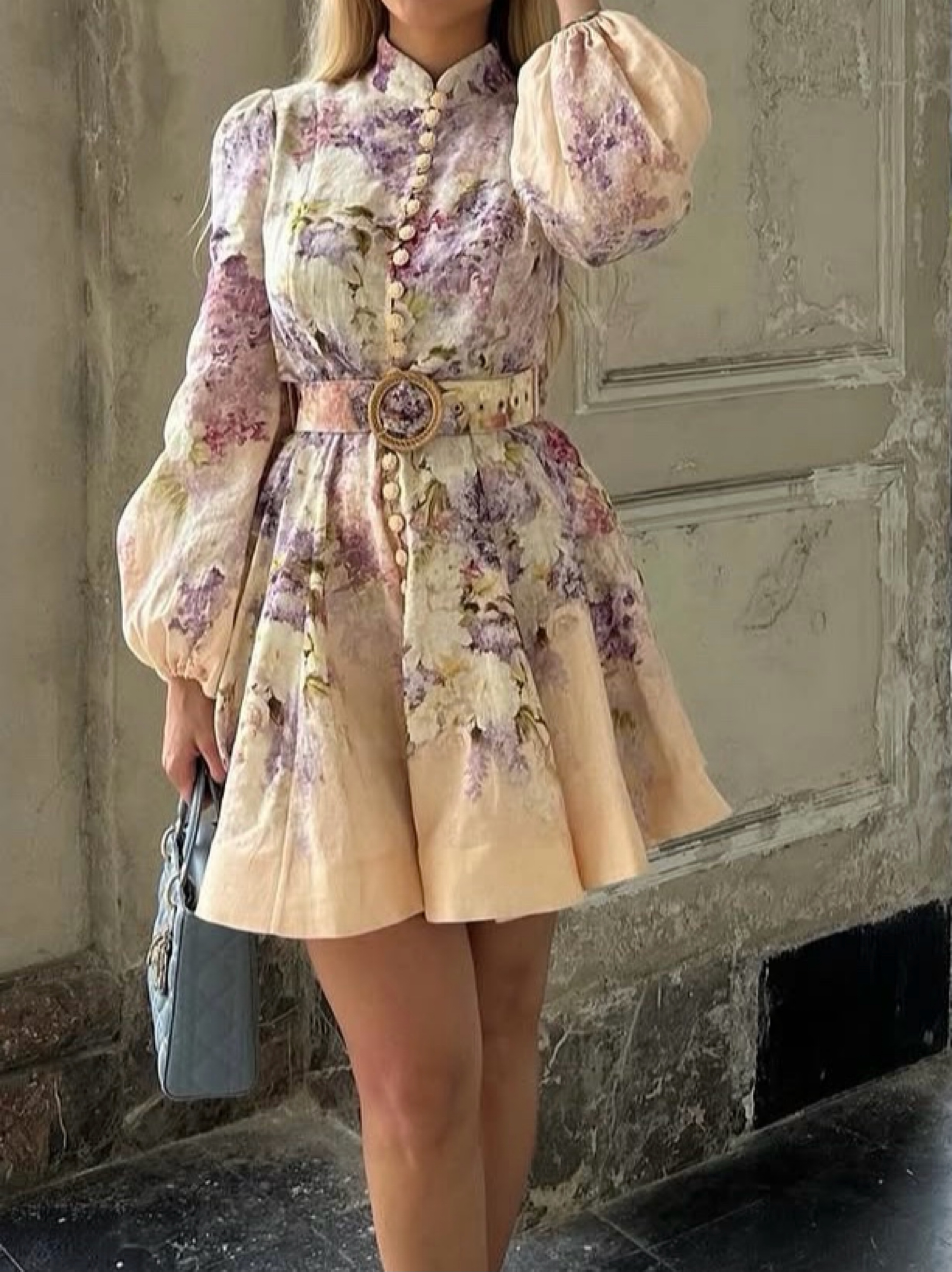 Zimmermann フリルショルダー ワンピース クリームフローラル 花　0 Cream Floral Print Puff Sleeve Midi Dress by Zimmermann | Pickle