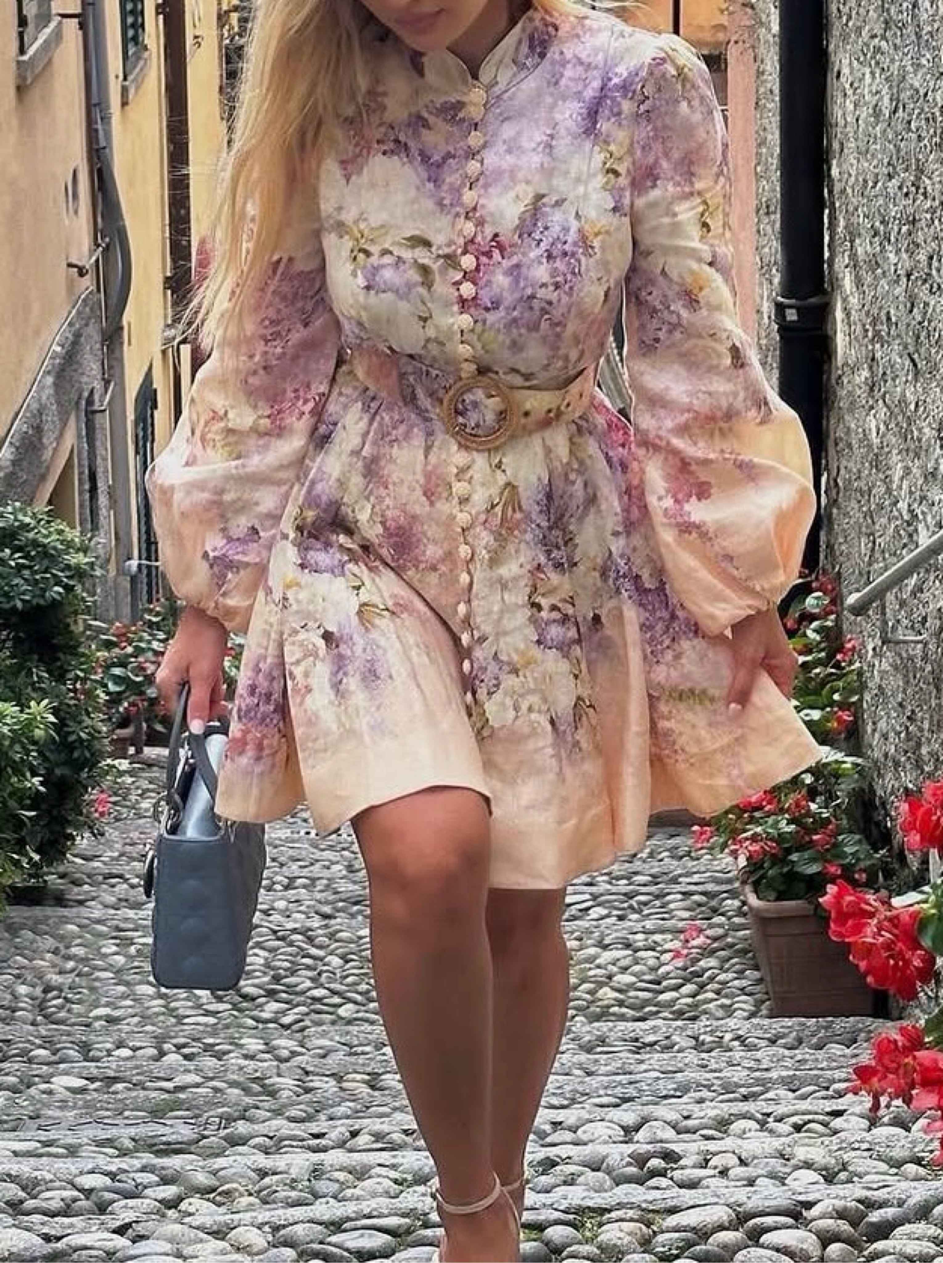 Zimmermann フリルショルダー ワンピース クリームフローラル 花　0 Cream Floral Print Puff Sleeve Midi Dress by Zimmermann | Pickle