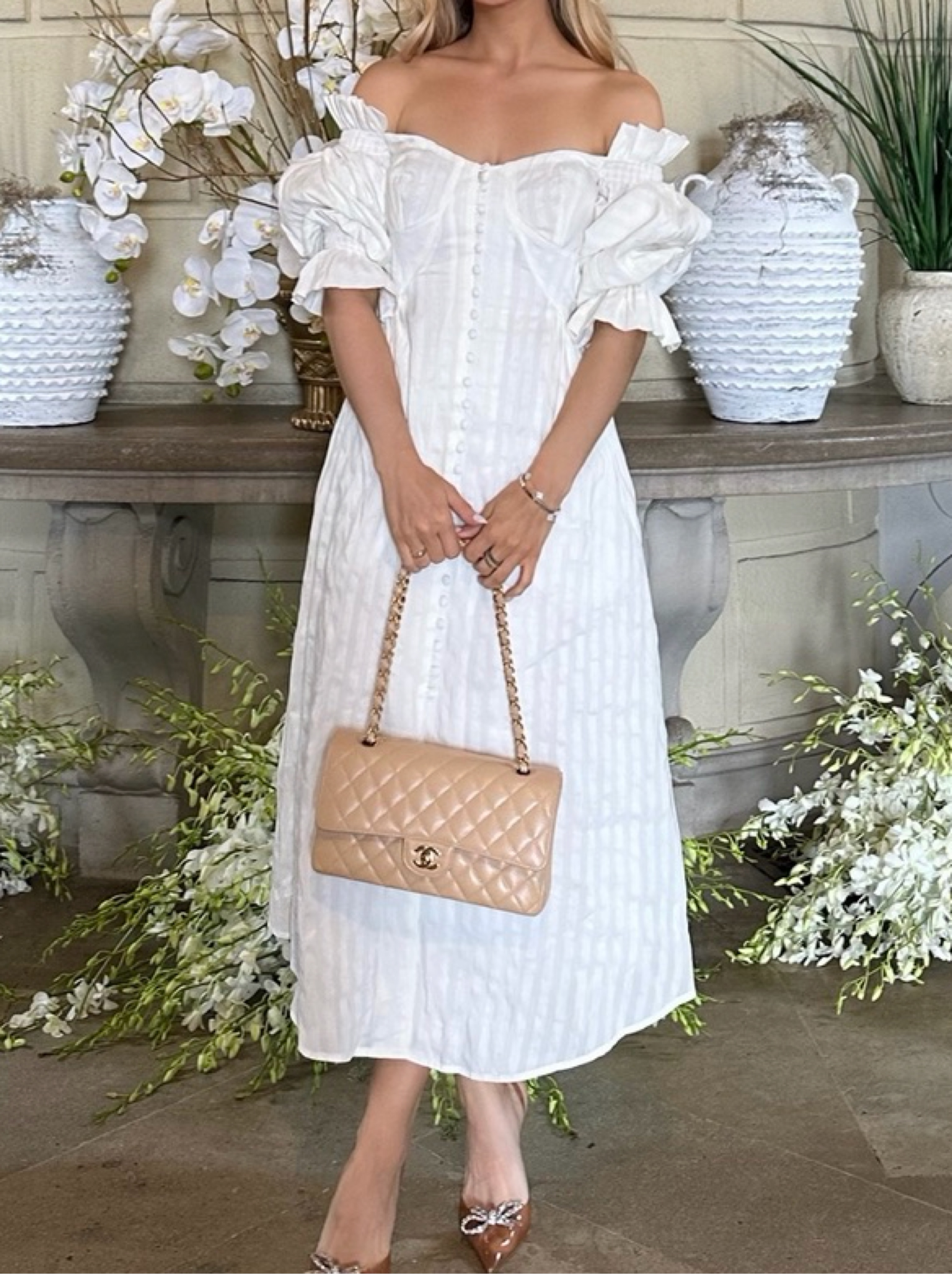 Cream Floral Print Puff Sleeve Midi Dress by Zimmermann | Pickle