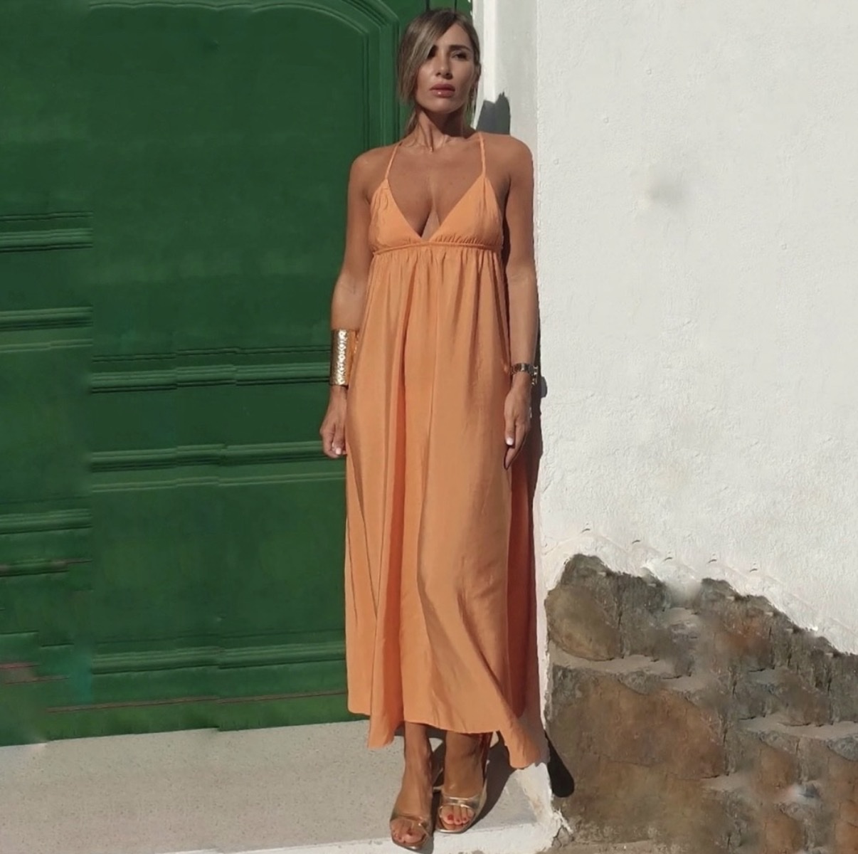 orange linen maxi dress Red Dress | Orange Linen Blend Halter Midi Dress